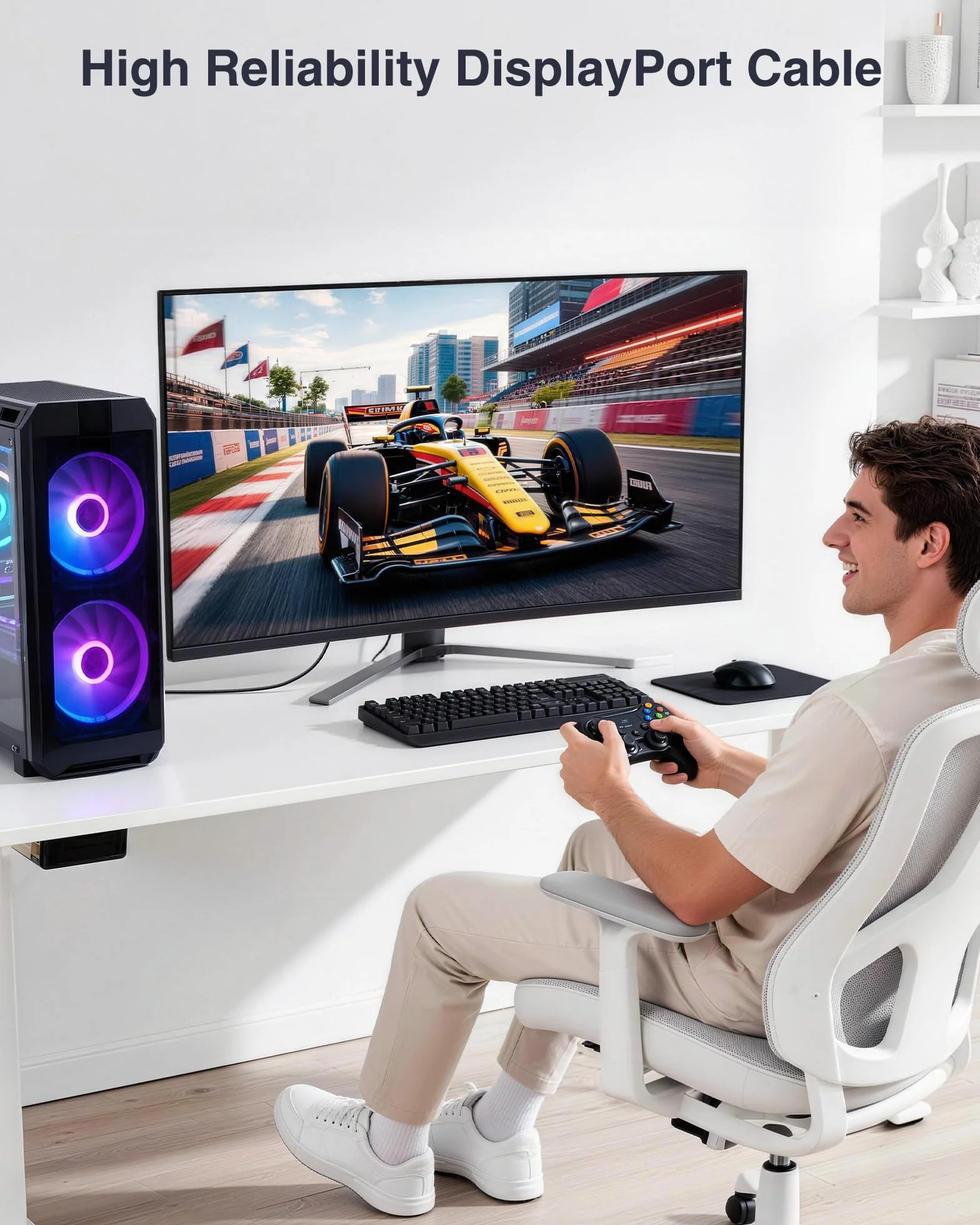 Câble DisplayPort 2.1 54Gbps 2M, Certifié DP vers DP 4K 240Hz 165Hz 144Hz 120Hz 10K 8K 60Hz Nylon Tressé UHBR HDCP2.3 FreeSync G-Sync