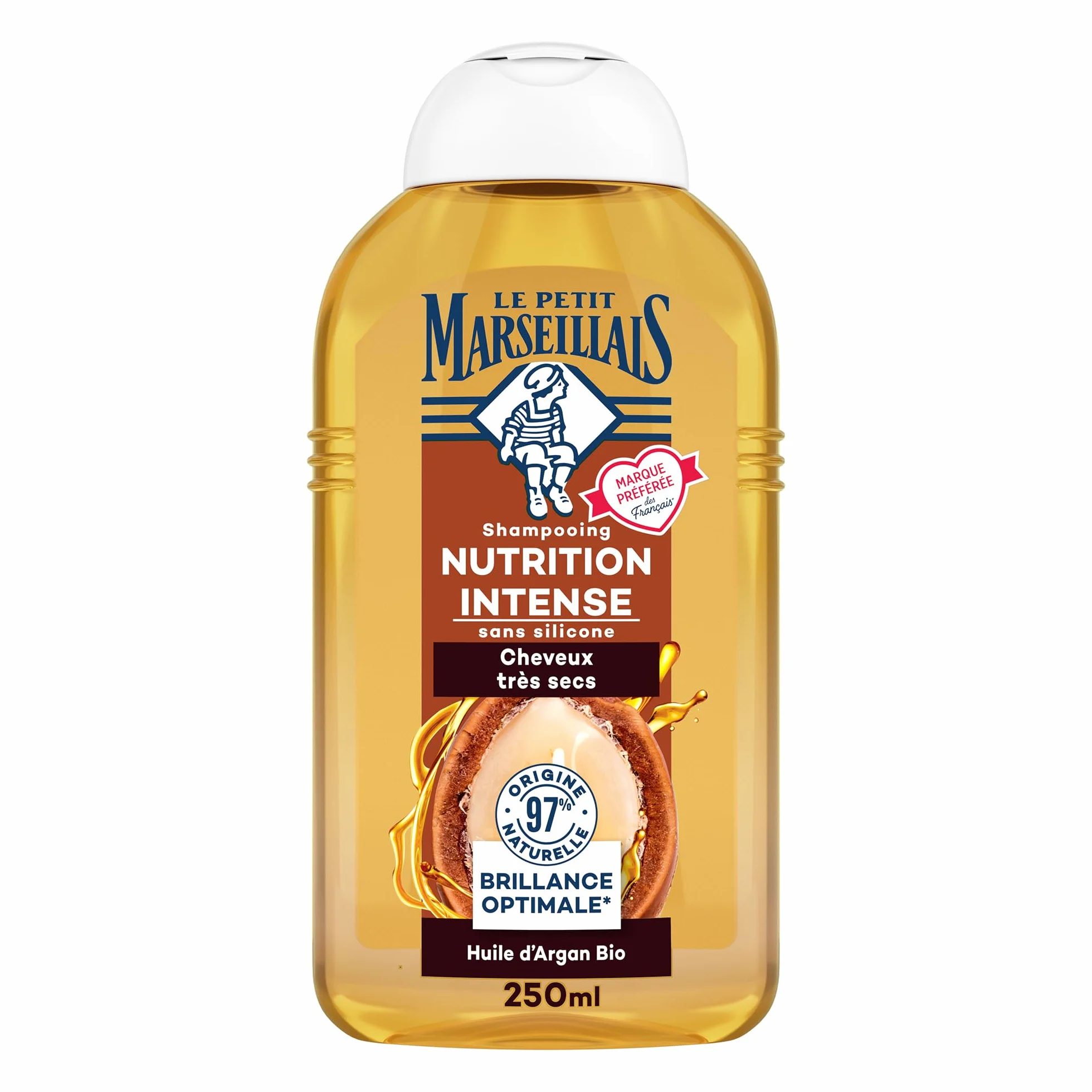 Le Petit Marseillais Shampooing Nutrition Intense Huile d'Argan Bio 250 ml Shampoing sans silicone cheveux très secs
