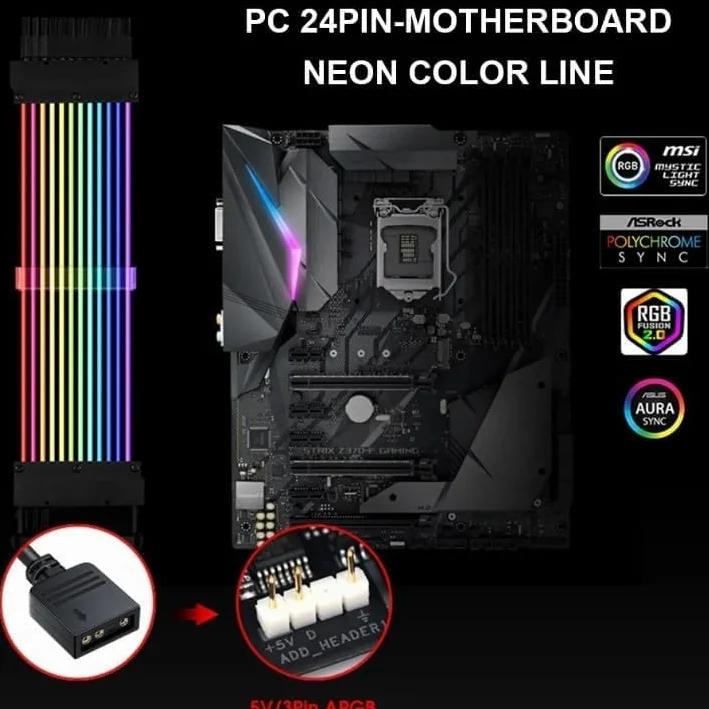 Câble Extension Alimentation Néon ARGB pour Carte Mère ATX 24 Broches + Double Câble GPU 8 Broches