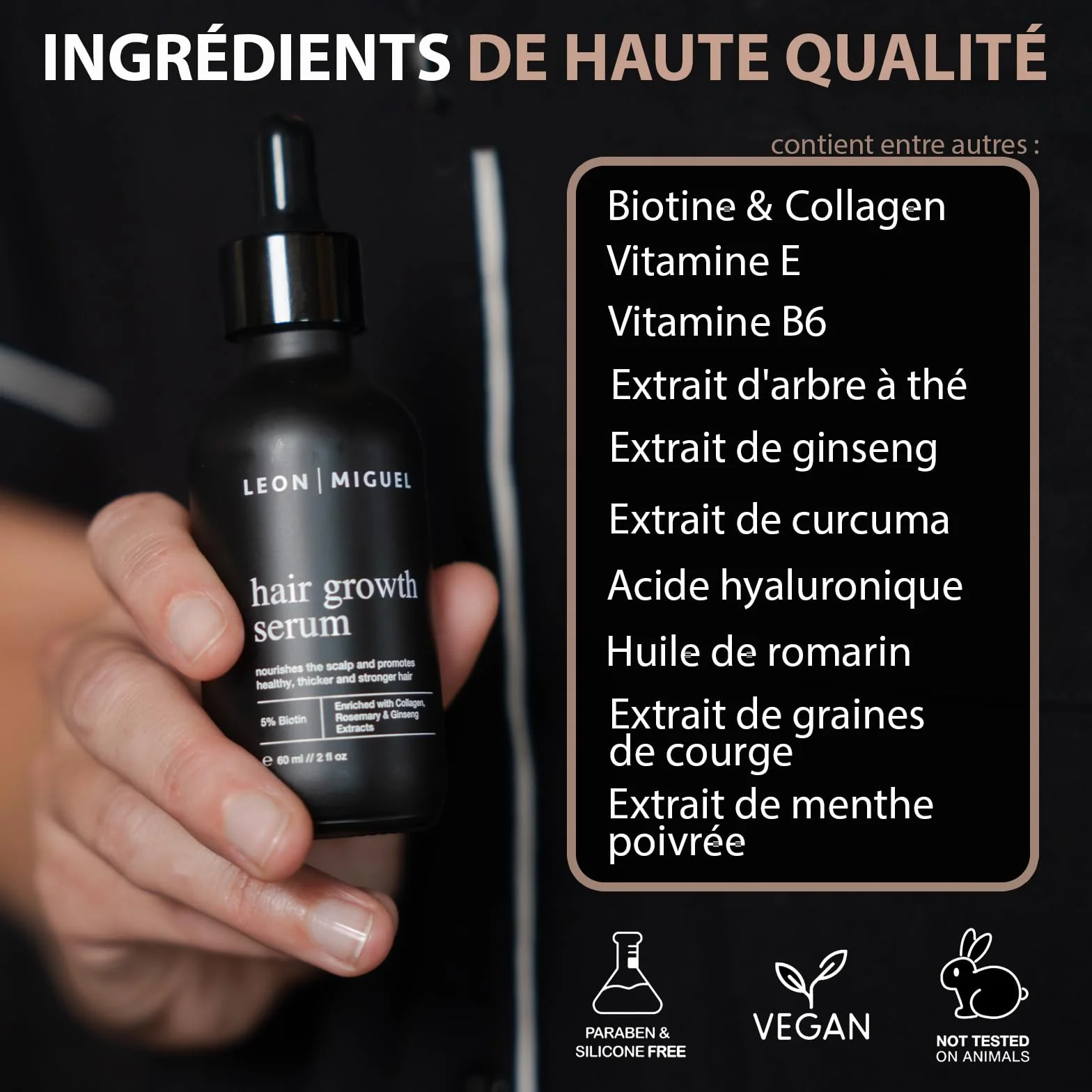 Leon Miguel Sérum Anti-Chute Cheveux Biotine 5% Ginseng Croissance Rapide Hommes