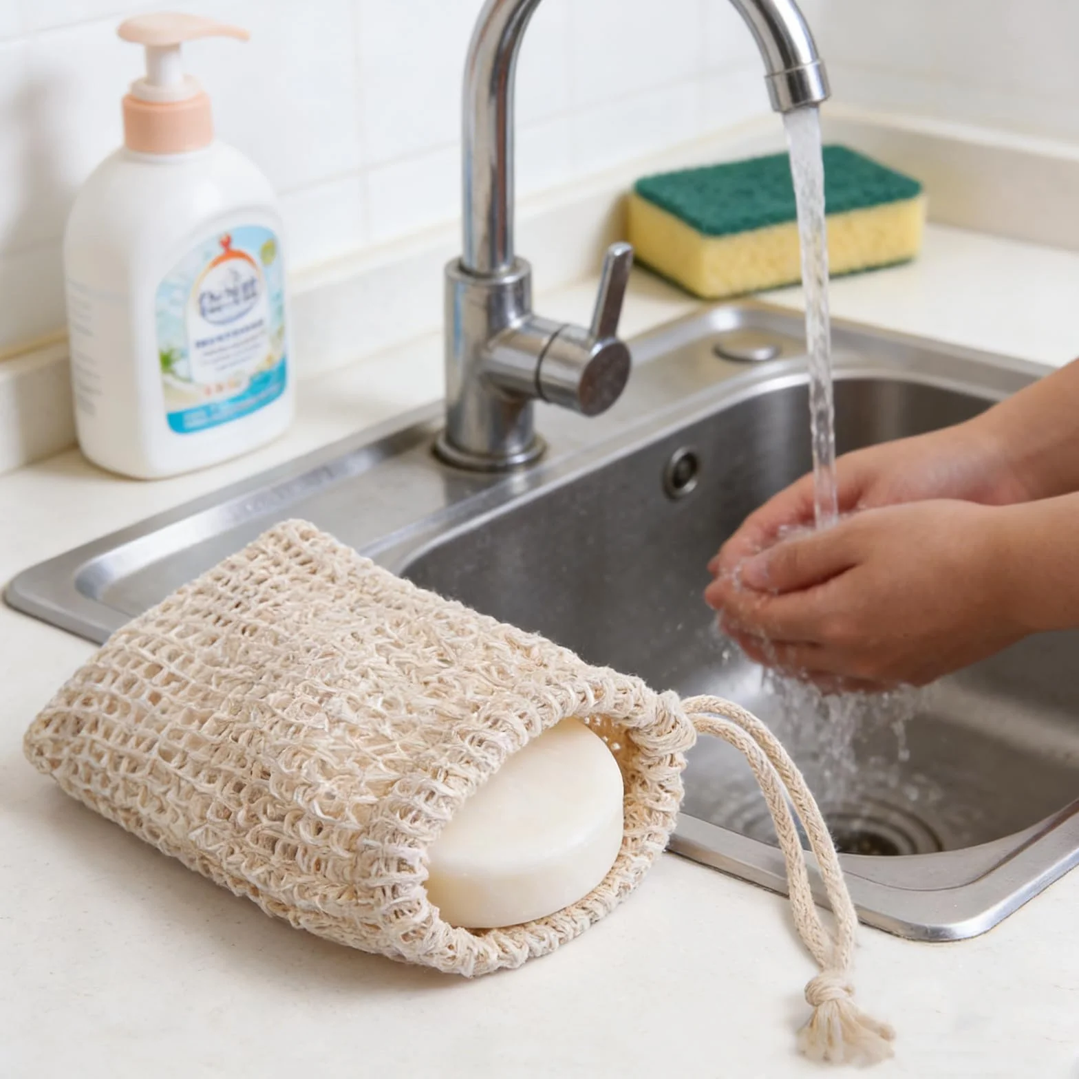 Sacs à savon bio en sisal naturel pour douche - Lot de 12