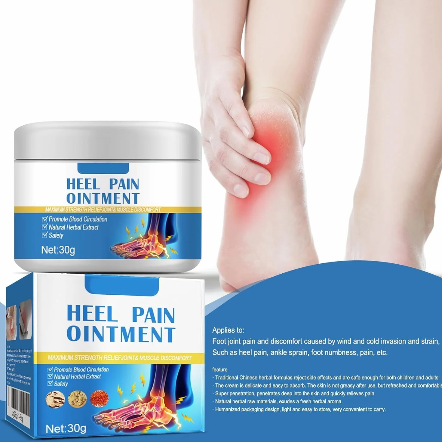 Crème Soulagement Douleur Pied, Pommade Apaisante Talons, Pieds, Douleurs Musculaires