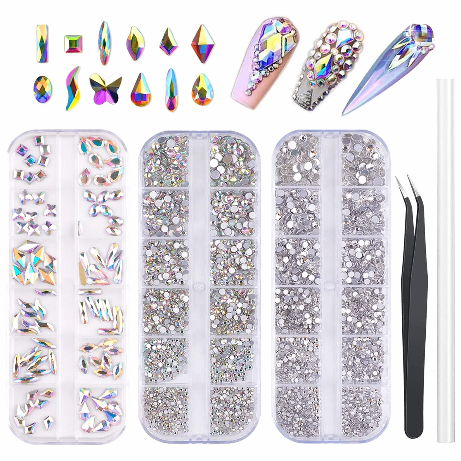 FITDON Strass Nail Art Cristal AB Gemmes Plat Diamant Ongles Décoration Accessoires DIY