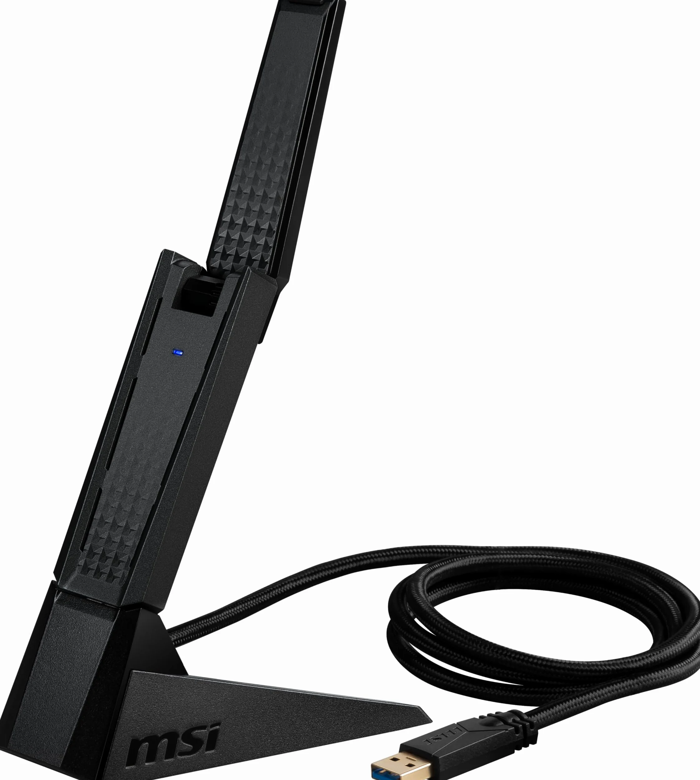 MSI AXE5400 Adaptateur WiFi 6E USB - WLAN jusqu'à 5400 Mbps (6 GHz, 5 GHz, 2,4 GHz sans Fil), USB 3.2 Gen 1, MU-MIMO, 2 antennes tri-Bandes à Gain élevé, Formation de Faisceaux, WPA3 - Support Inclus