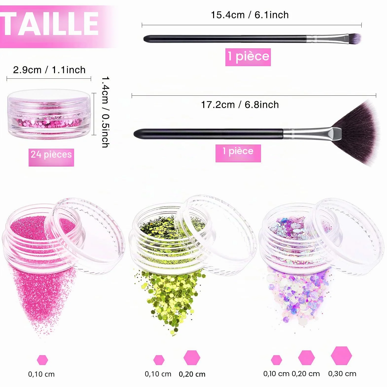 MELLIEX 24 Pièces Paillettes Ongles Set, Poudre Pailletée Holographique Maquillage Festival Visage Corps Nail Art
