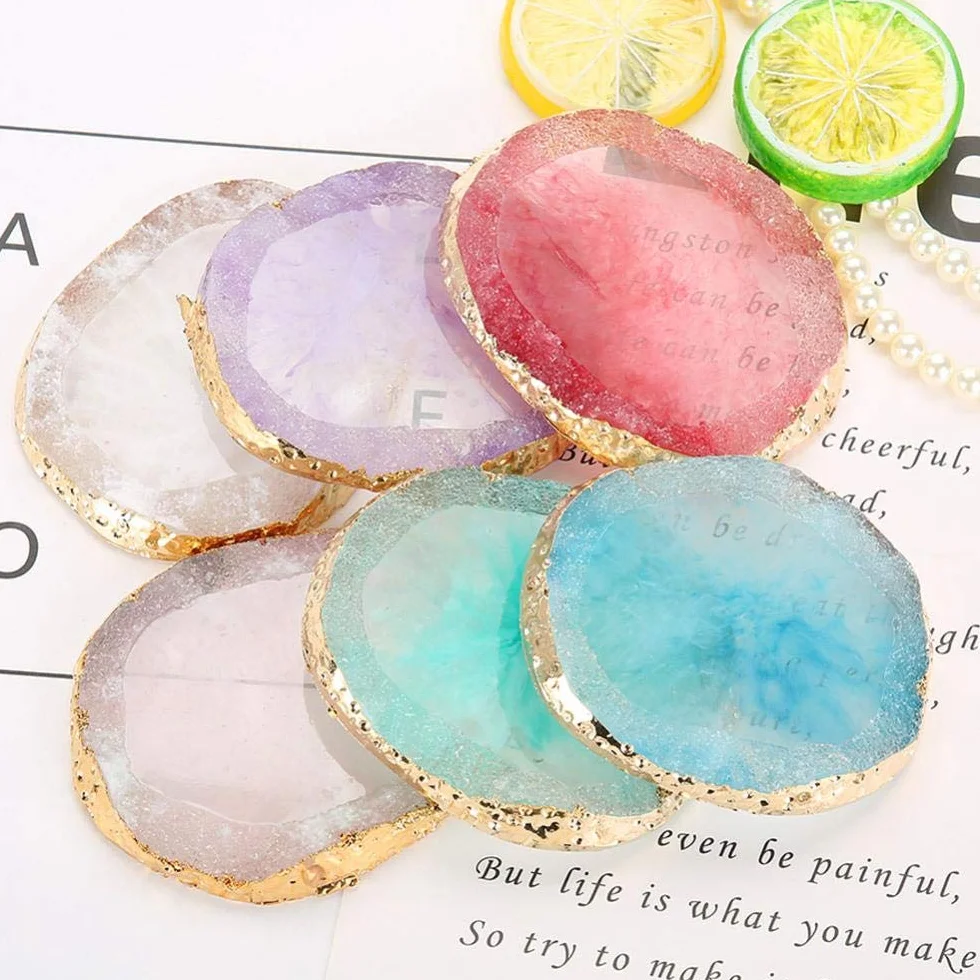 Palette en résine bordure dorée pour mélange vernis à ongles