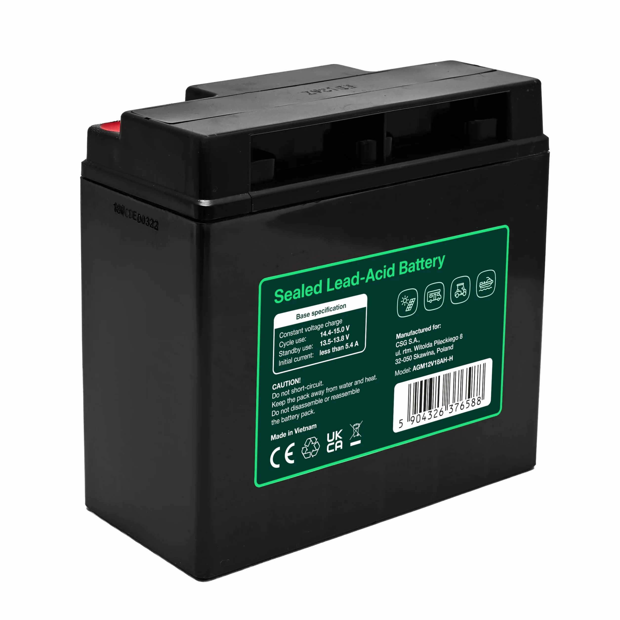 Greencell AGM VRLA Batterie 12V 18Ah Gel sans Entretien IP54 pour UPS Alimentation Secours
