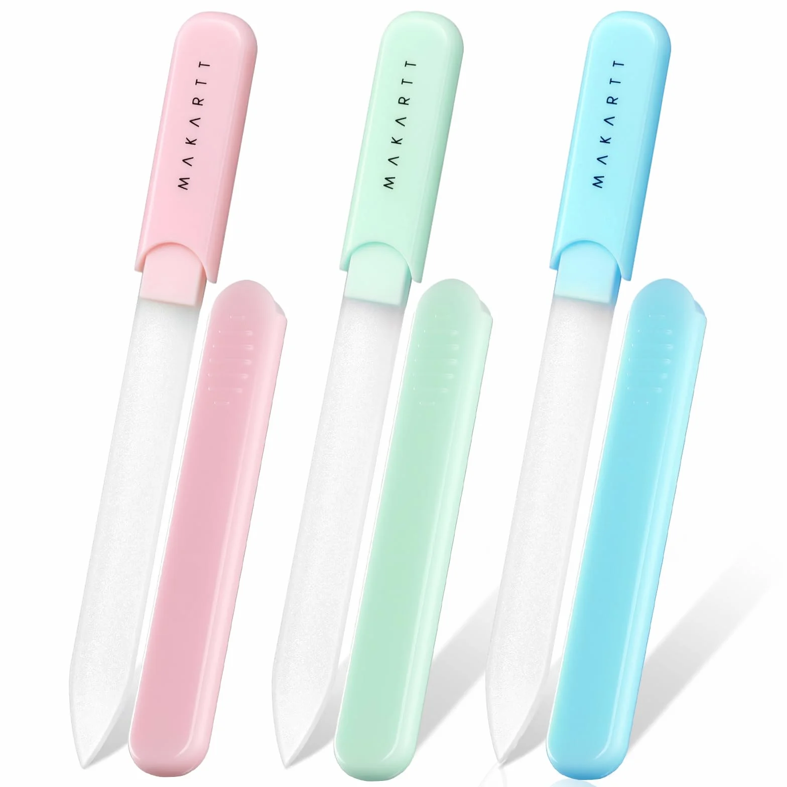 Makartt Limes à ongles en verre pour ongles naturels, polissoirs réutilisables double face avec étui, coffret manucure 3 pièces