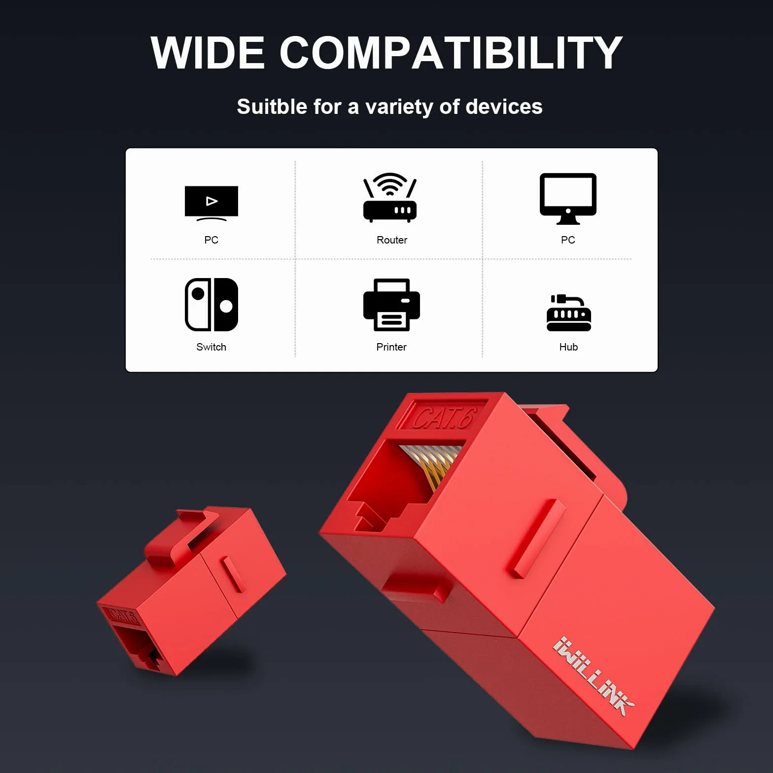 Iwillink Lot de 25 prises Keystone RJ45 Cat6 – Insert UTP femelle vers femelle, coupleur Ethernet, rouge
