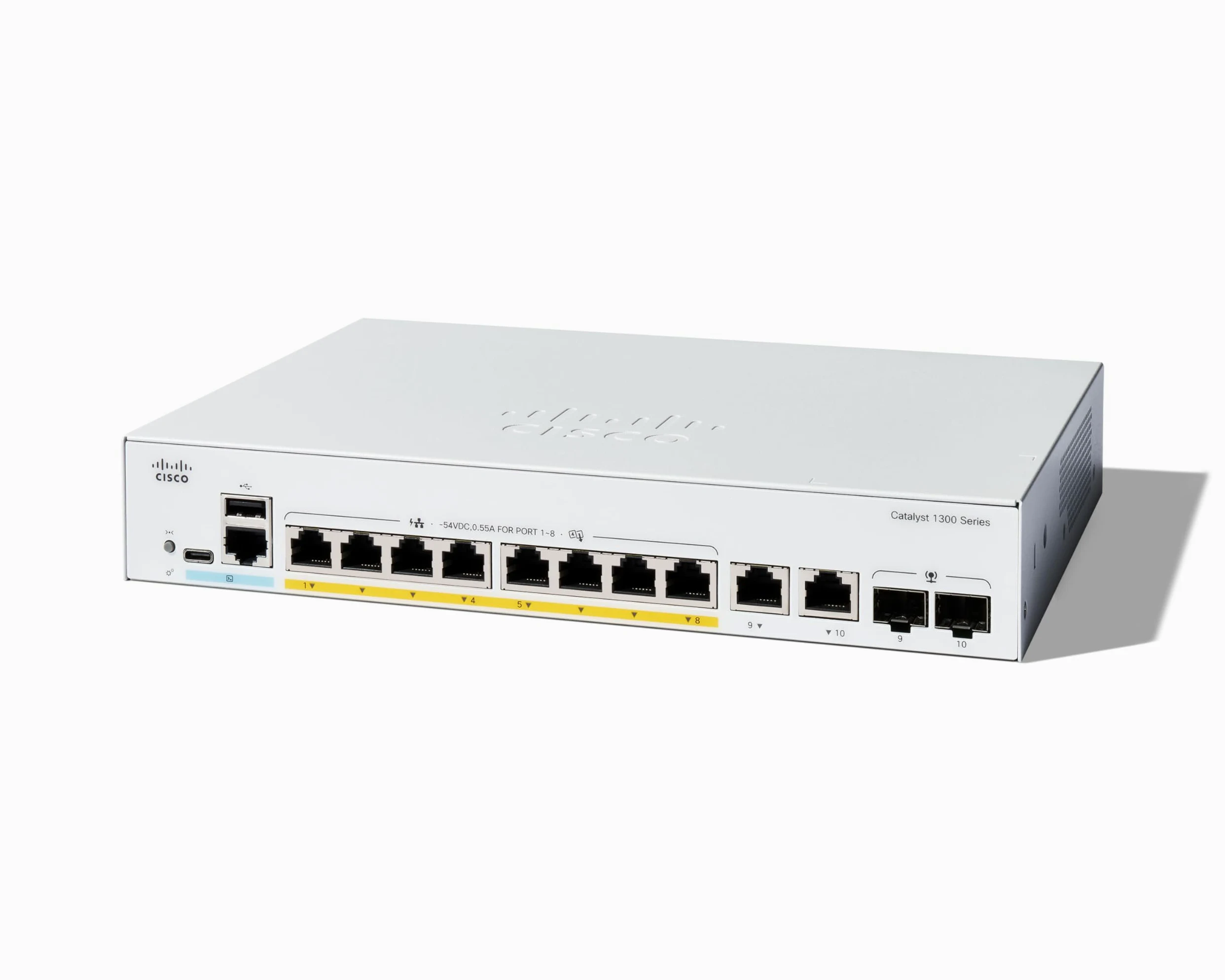 Cisco Commutateur administrable Cisco Catalyst 1300-8P-E-2G, 8 Ports GE, PoE, alim. Externe, Ports combinés 2x1GE, Garantie limitée à Vie (C1300-8P-E-2G)