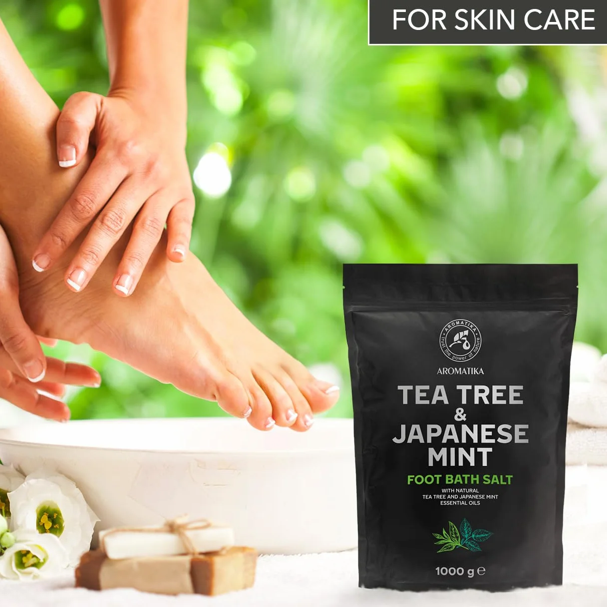 Sel de bain de pieds huile essentielle arbre à thé menthe 1000 g sel de mer naturel soin pieds ongles