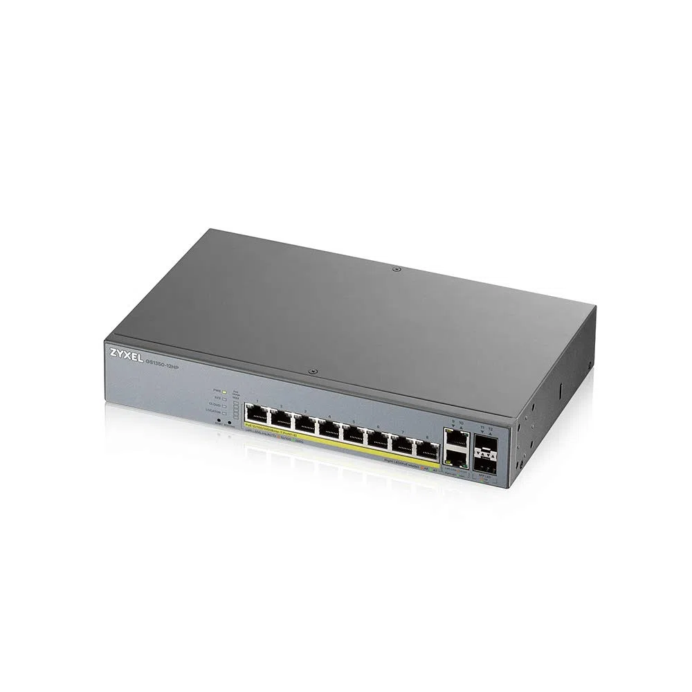 Zyxel Commutateur PoE+ 8 Ports Gigabit géré Intelligent | Budget de 130 W | 2 Ports Gigabit cuivre + 2 SFP | Gestion du Cloud nébuleuse | Longue portée [GS1350-12HP]