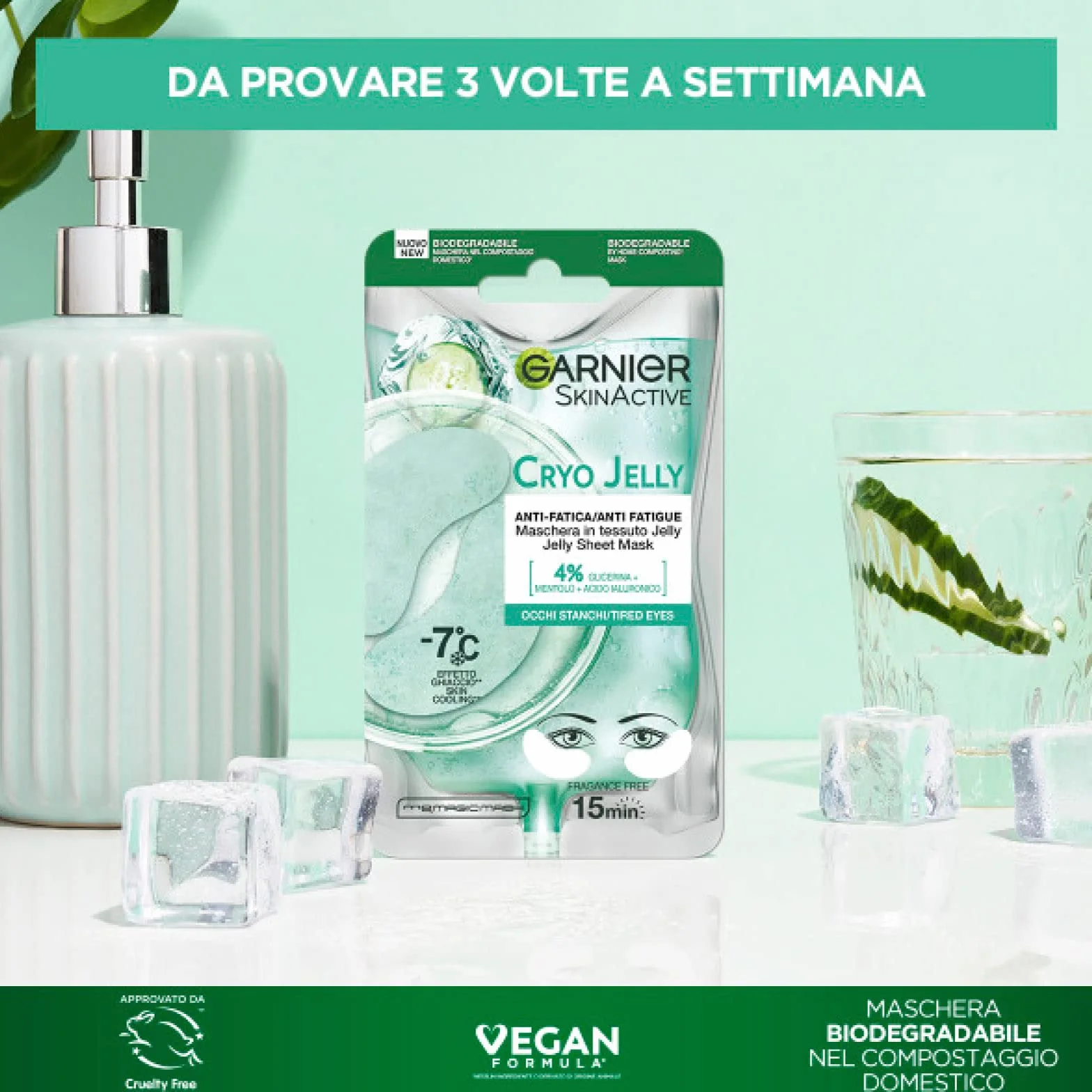 Garnier SkinActive Hydra Bomb Masque Yeux Cernes Acide Hyaluronique 4 Patchs + Cryo Jelly Anti-Âge Glycérine Menthol
