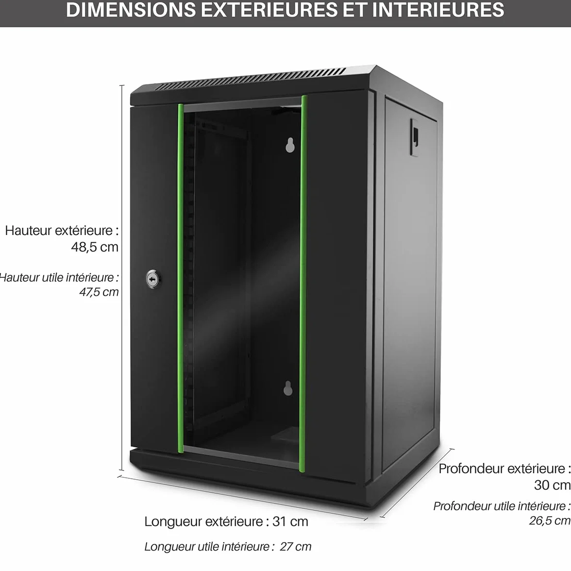 WAYTEX 9U 10 Pouces Baie de Brassage Serveur avec Porte vitrée à Serrure Noir