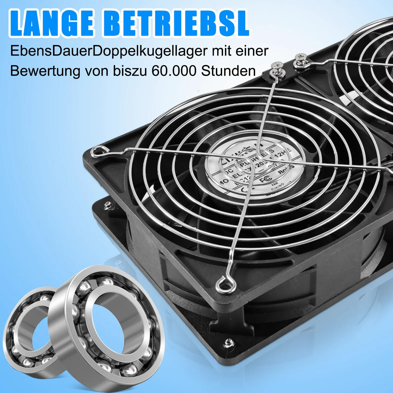 Joycabin Lot de 3 ventilateurs de 120 mm - Grand flux d'air - Avec régulateur de vitesse - 100 V-240 V CA - Double roulement à billes - 6000 tr/mi - Pour PC, serveur, armoire, serre