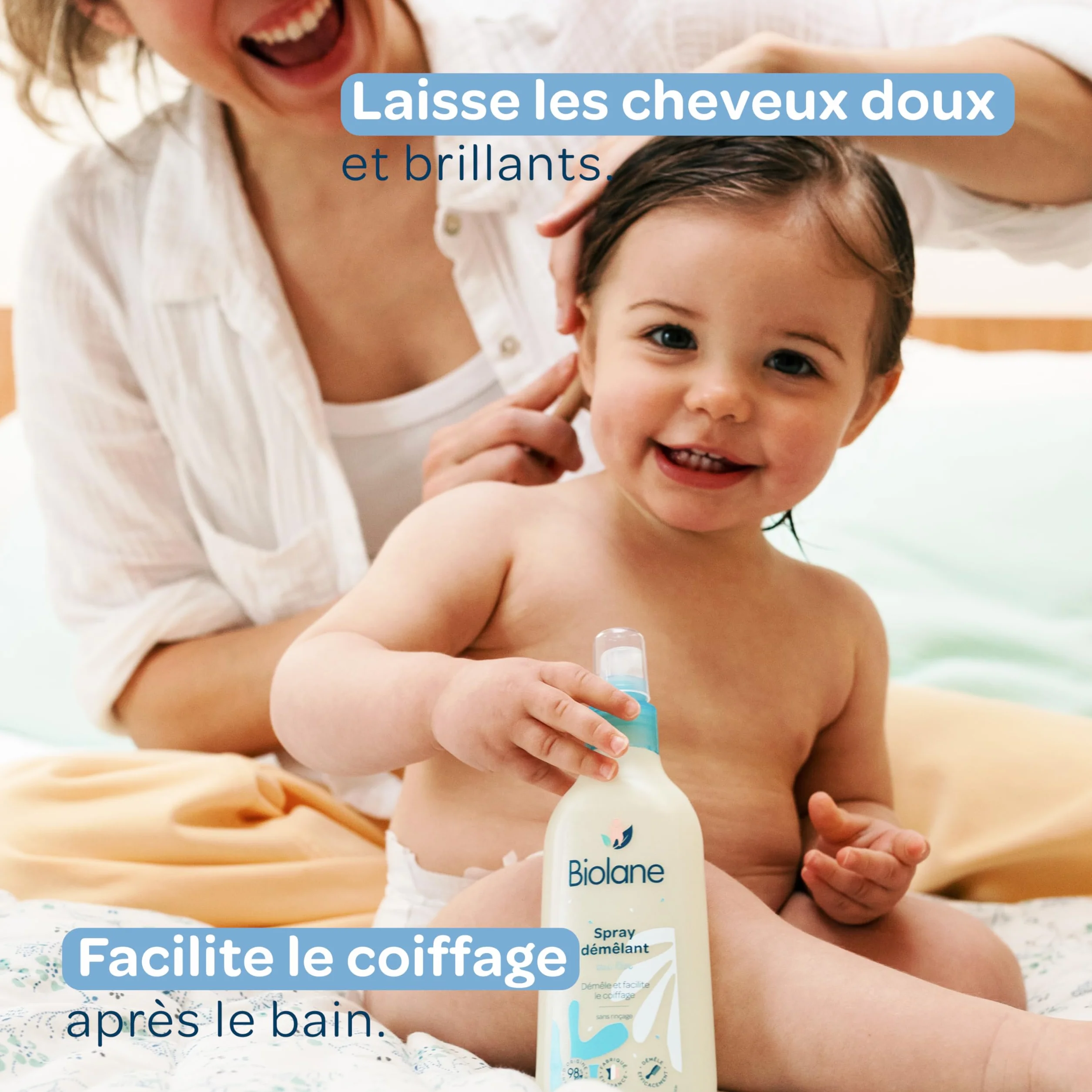 BIOLANE Spray Démêlant Bébé 200ml – Démêle efficacement – Lin Français – 98% d'origine naturelle