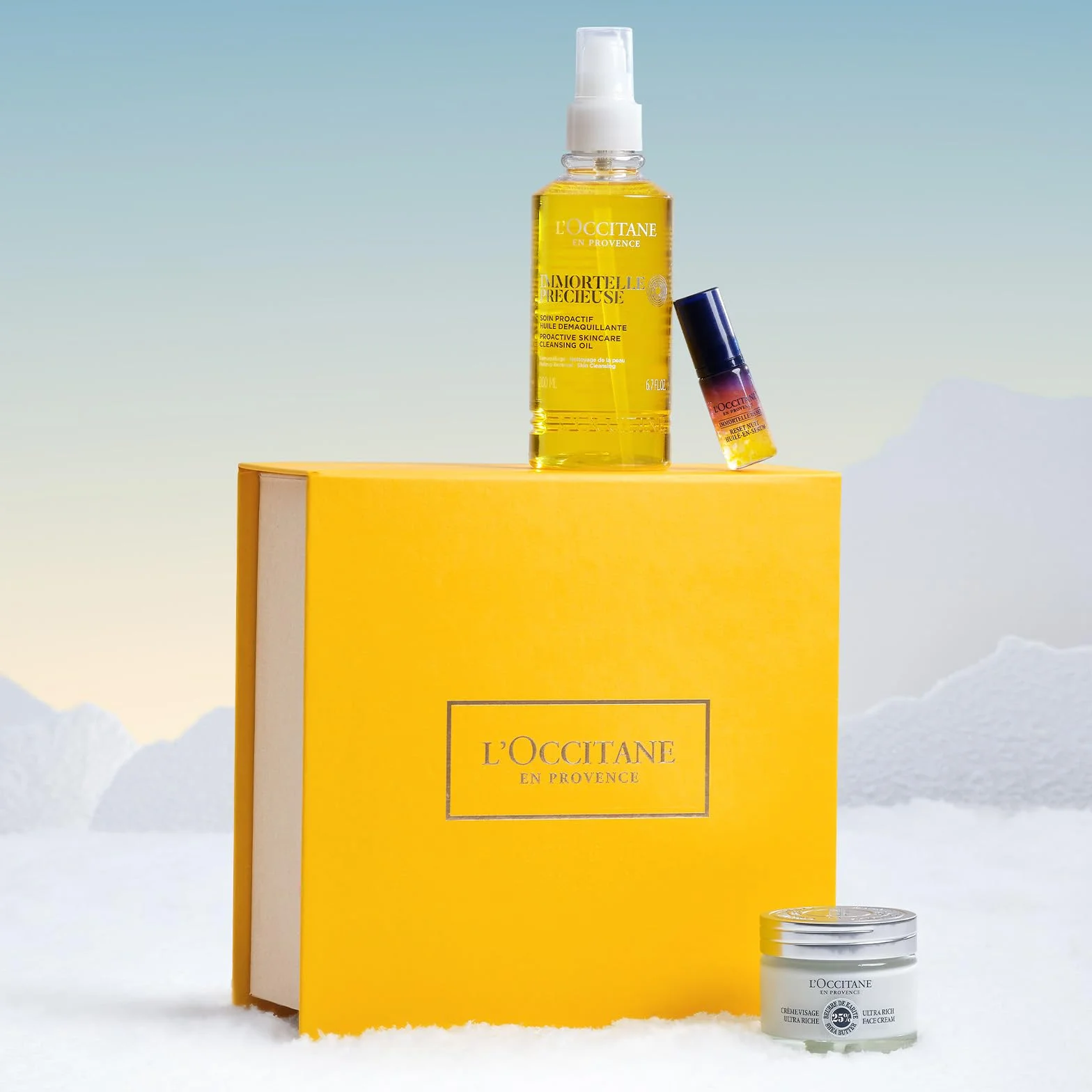 L'OCCITANE Coffret Soin Visage Huile démaquillante Immortelle Précieuse Sérum Reset Crème Ultra-Riche Karité Fabriqué en France