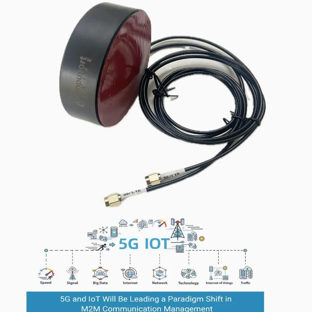 L'antenne de palet de montage magnétique et adhésif CompuPort 5G Cellular Omni-Directional est conçue pour une gamme d'applications cellulaires, y compris les appareils IoT. Câble mâle SMA double