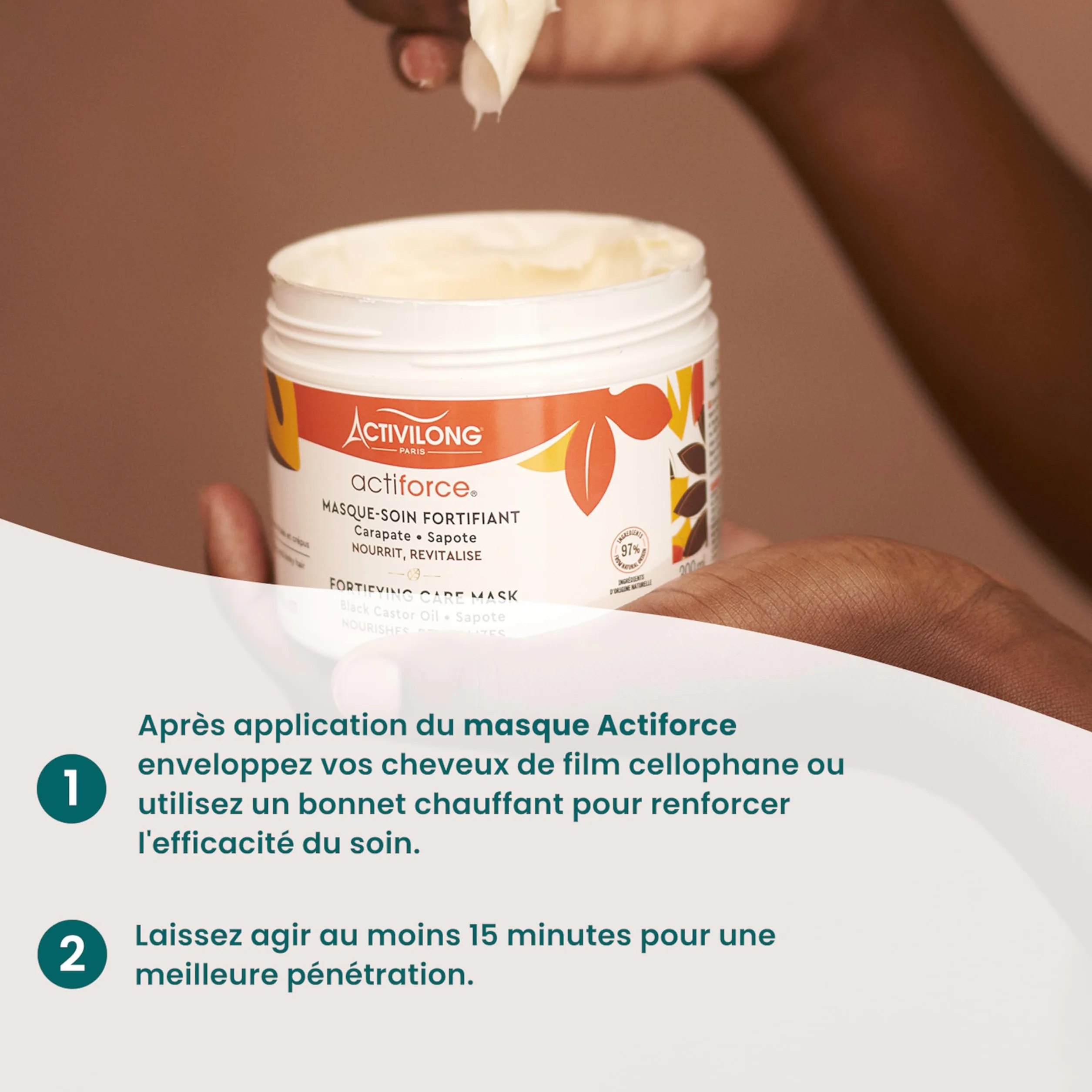 ACTIVILONG Masque-Soin Fortifiant Actiforce Cheveux Frisés Et Crépus 300ml 97% Ingrédients Naturels Made In France