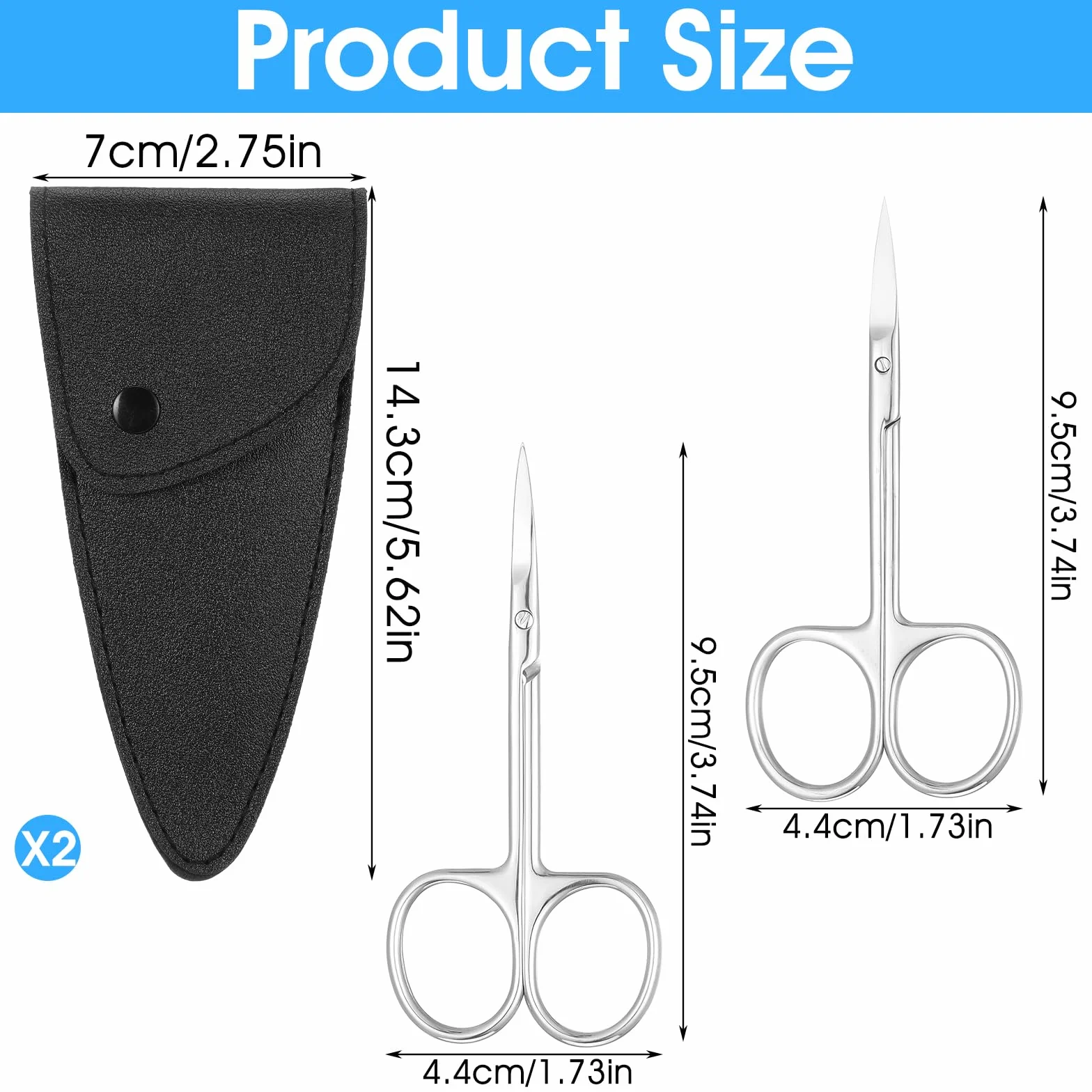 Yuanchu Lot de 2 ciseaux à cuticules en acier inoxydable incurvés et droits pour sourcils barbe cils ongles