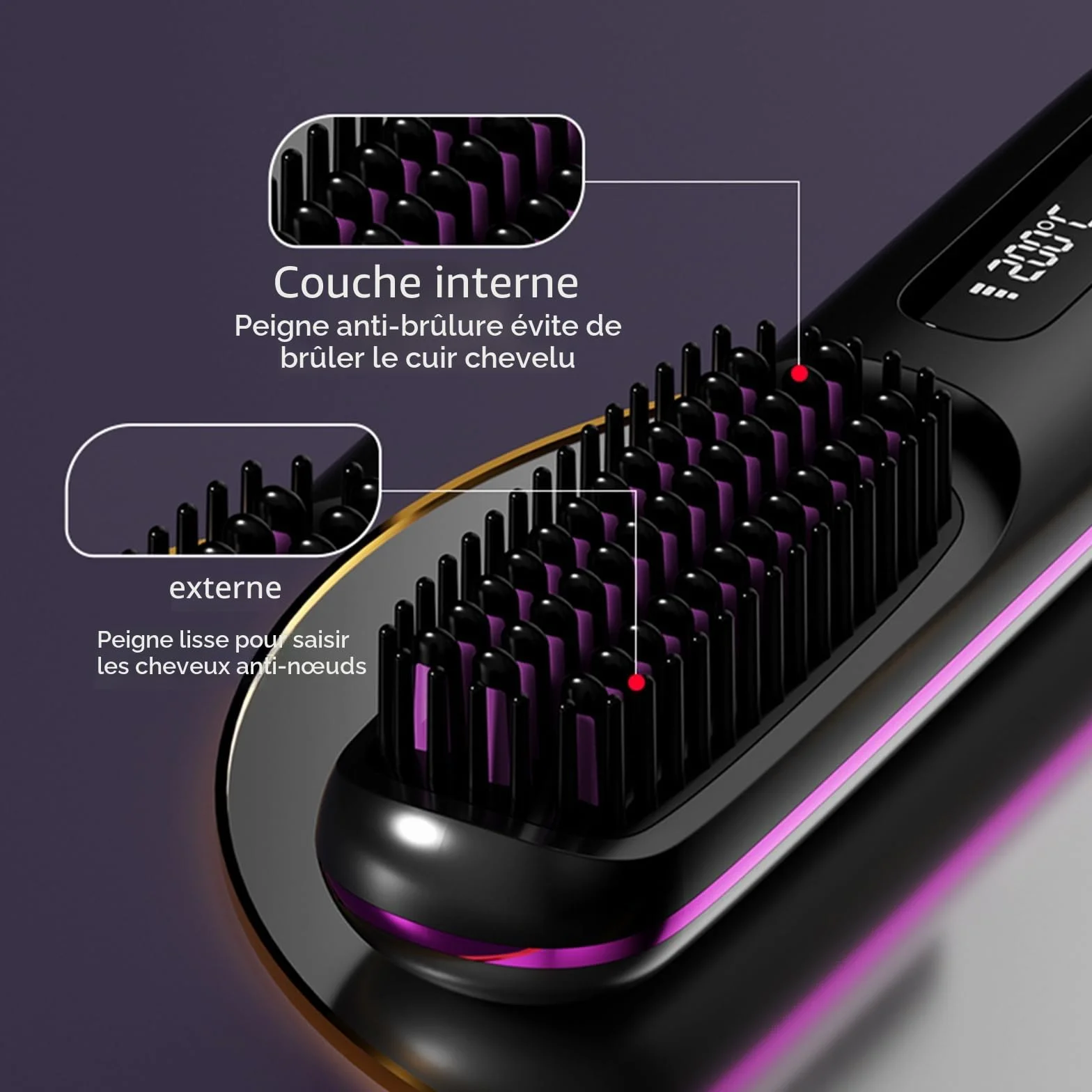 Go Brush Pro Brosse À Cheveux Lisse Sans Fil Rechargeable Portable Affichage LED Chauffage Rapide Noir
