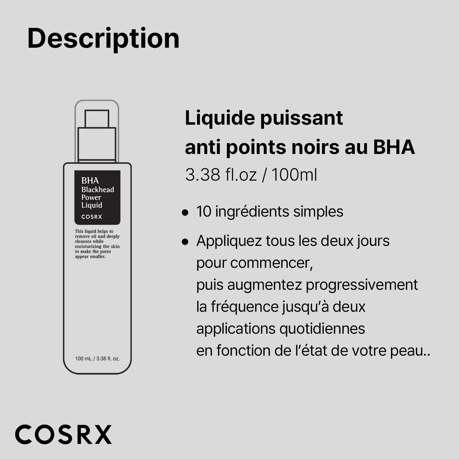 COSRX BHA 4% Liquide anti-points noirs 100ml Exfoliant chimique pour peau nette