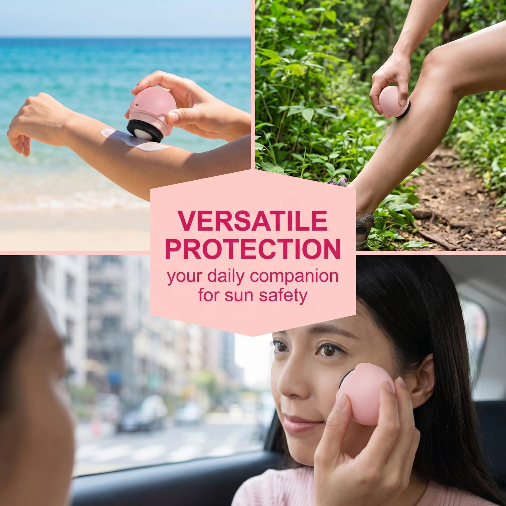 Applicateur Crème Solaire Roller Rechargeable Rose 1 Pièce