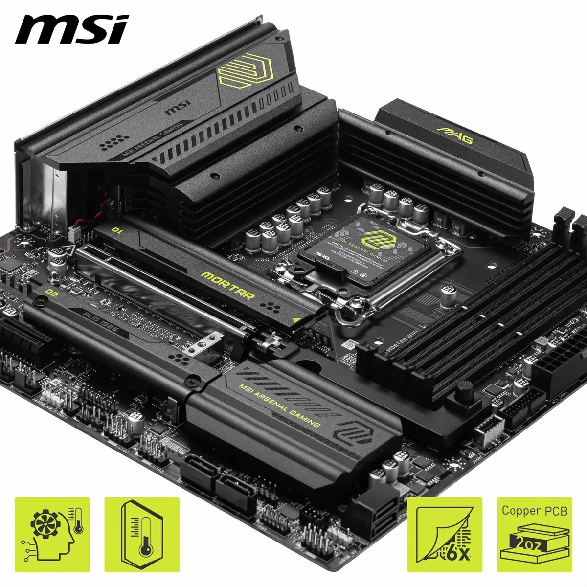 MAG B860M Carte mère WiFi mortier mATX - Prend en charge les processeurs Intel Core Ultra (série 2), LGA 1851 - DDR5 Memory Boost 9200+ MT/s OC, 1 x PCIe 5.0 x16, 1 x M.2 Gen5, 5G LAN, Wi-Fi 7