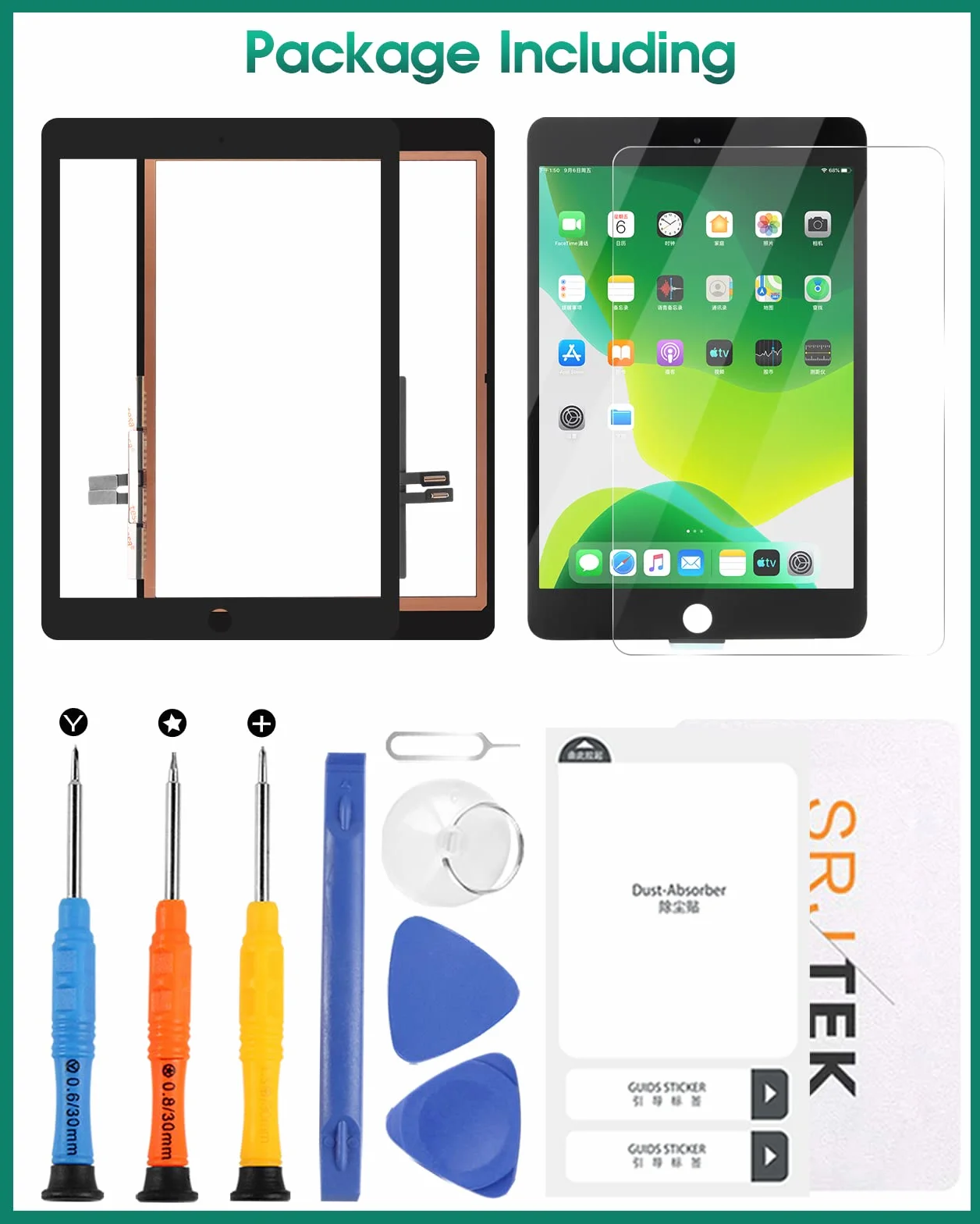Écran tactile pour iPad 9.7 2018 A1893 A1954 noir verre trempé kit réparation