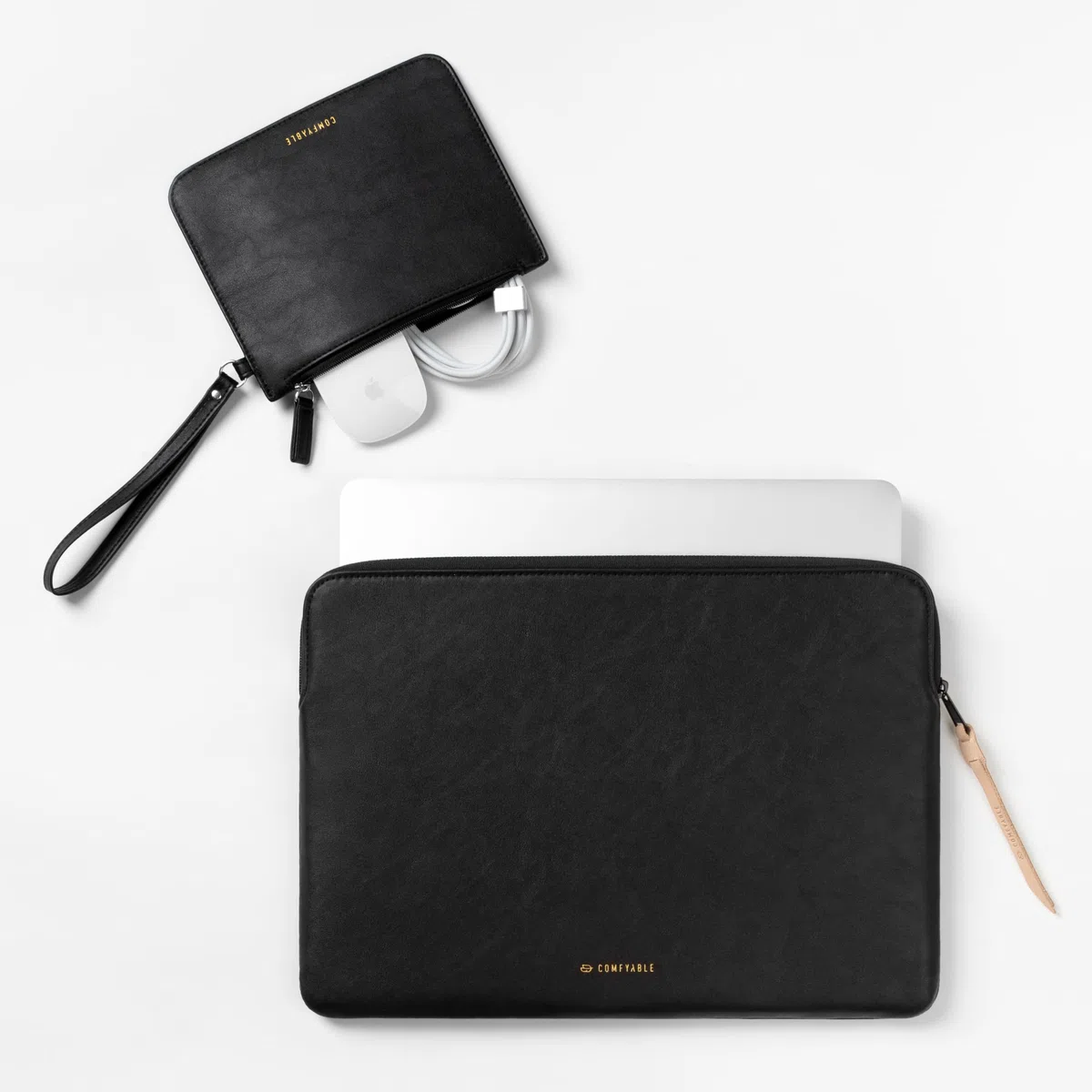 Comfyable Housse en cuir pour ordinateur portable avec pochette pour accessoires