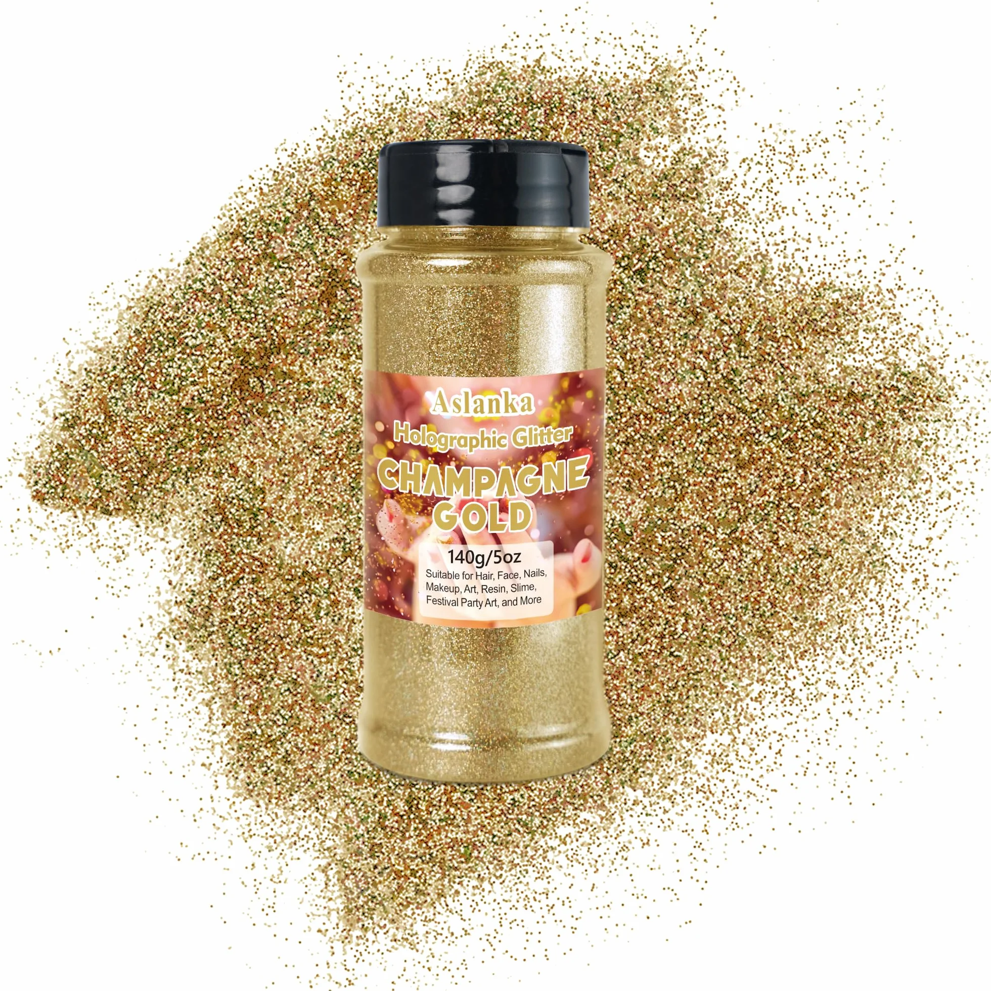 Poudre pailletée holographique Doré champagne 140 g manucure résine époxy