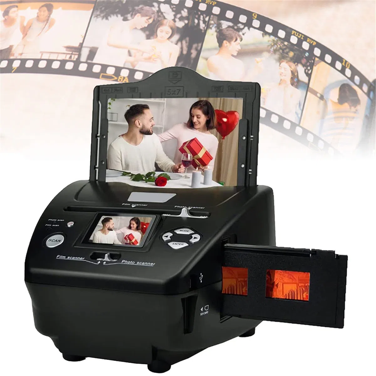 Scanner de film et de diapositives Film numériqueScanner de film photo numérique 16MP 4 en 1 convertit 135 diapositives et négatifs de 35 mm pour les enregistrer dans des fichiers