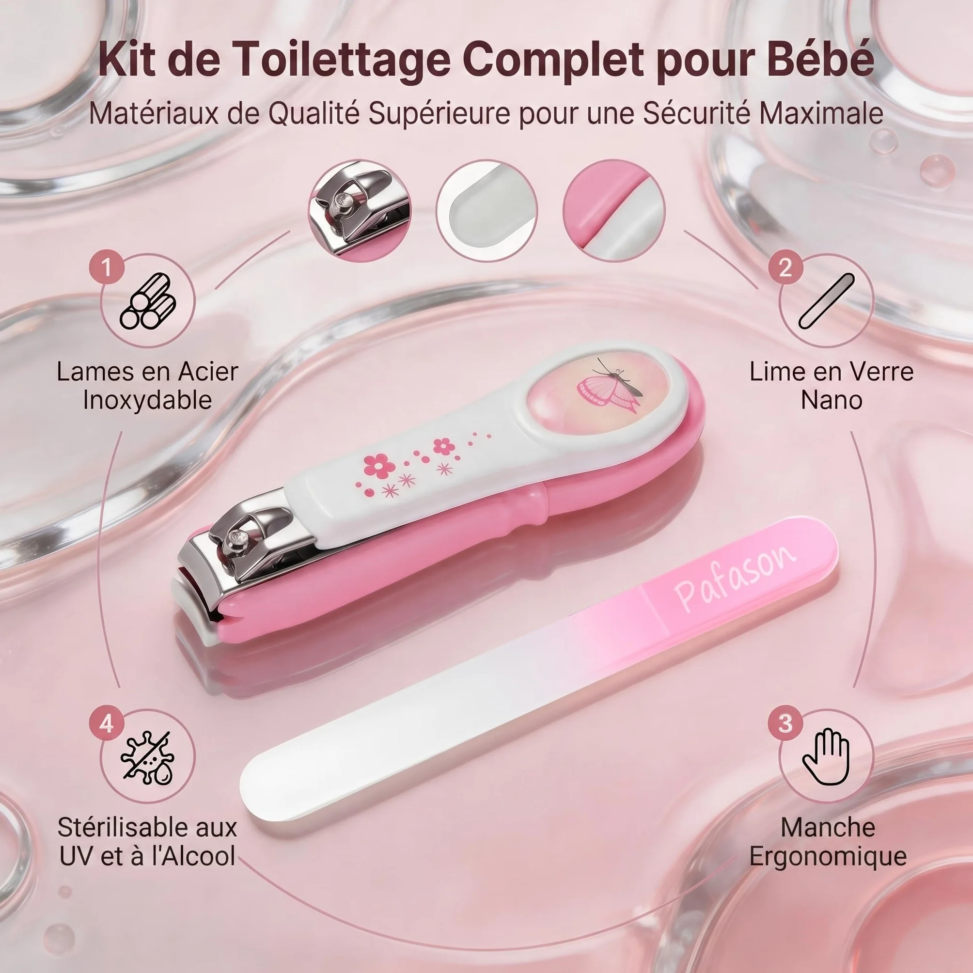 PAFASON Coupe-ongles Bébé Sécurité avec Attrape-ongles et Lime en Verre pour Nourrisson Nouveau-nés