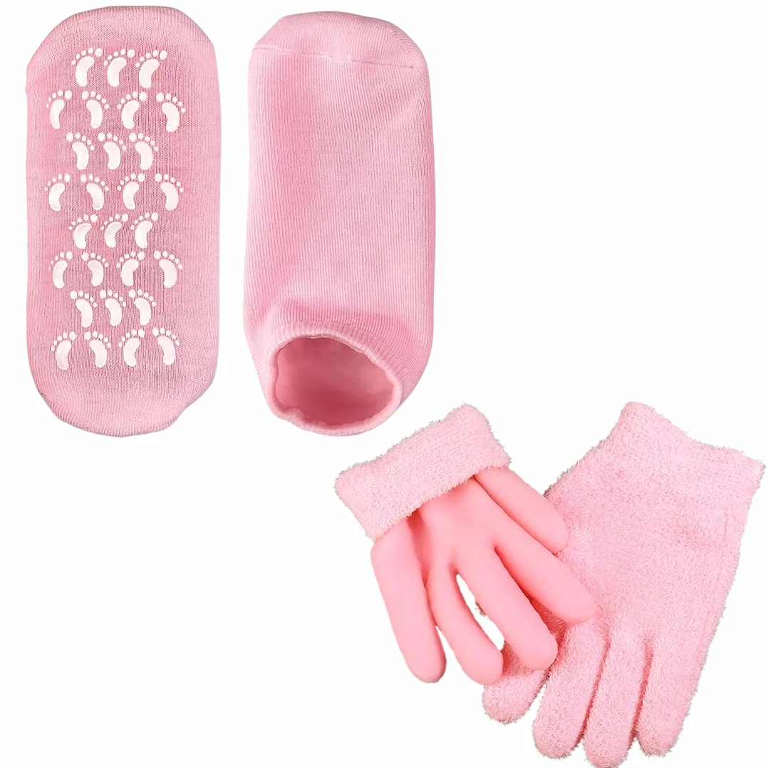 Lot de 2 Paires de Gants et Chaussettes Spa en Gel Hydratants Réutilisables