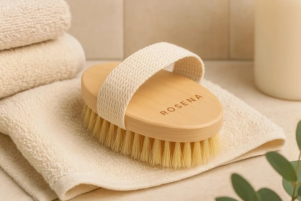 Brosse de brossage à sec pour le corps – Exfoliant bio et brosse de massage ovale