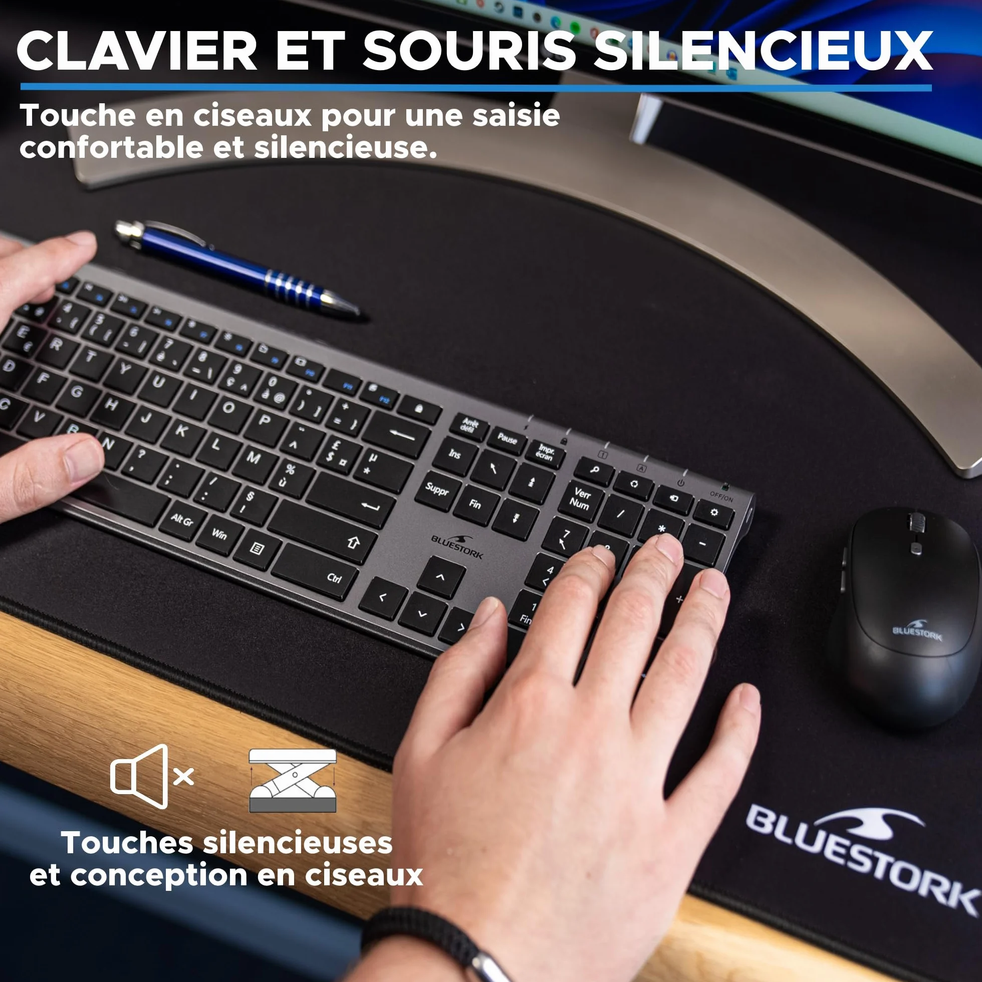 BlueElement Pack Clavier et Souris sans Fil Grapheme Wireless Smart Dongle AZERTY FR Noir