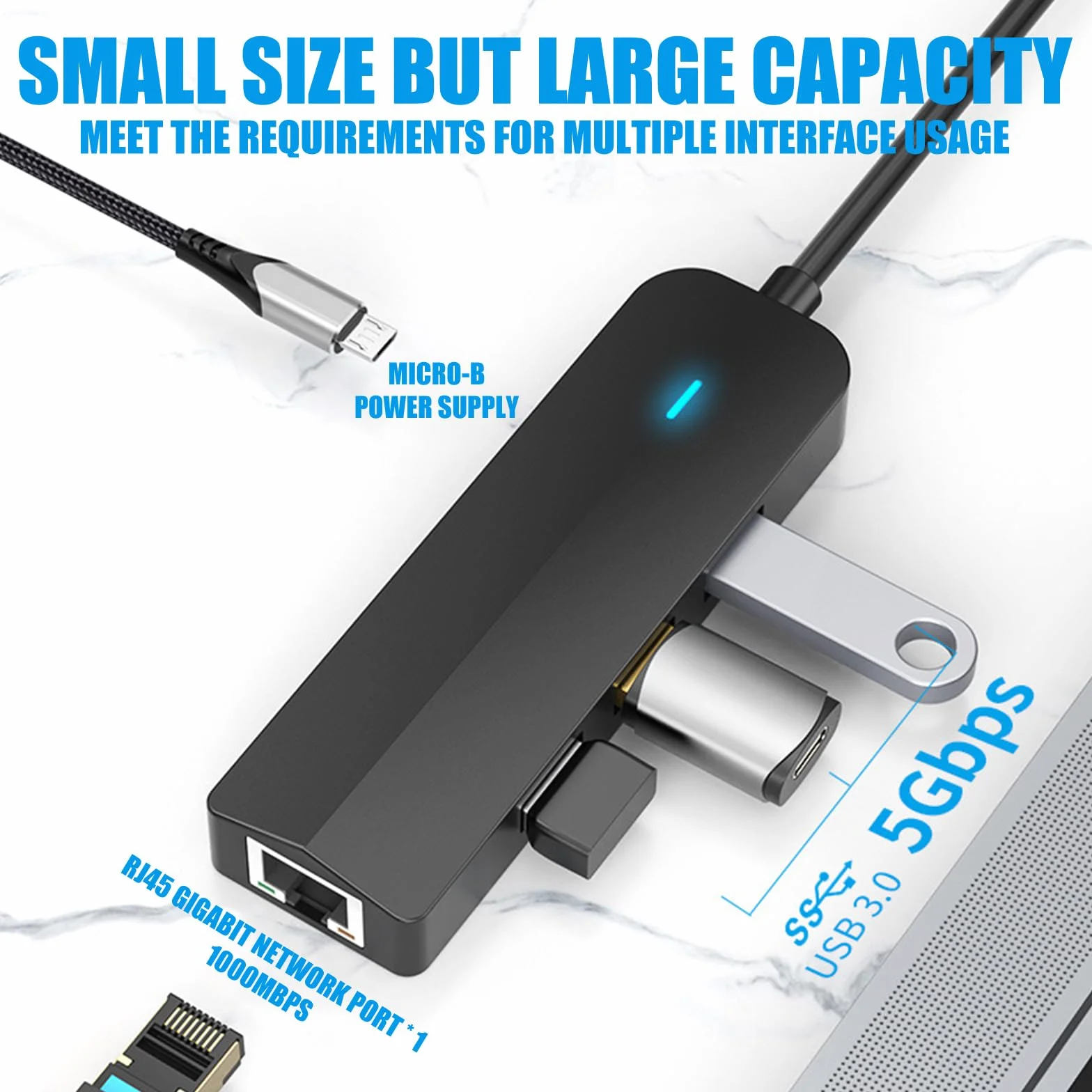 Dongle USB C avec port Ethernet et 3 emplacements USB 3.0 pour améliorer la connexion sur les ordinateurs portables Gigabit Ethernet USB C Link
