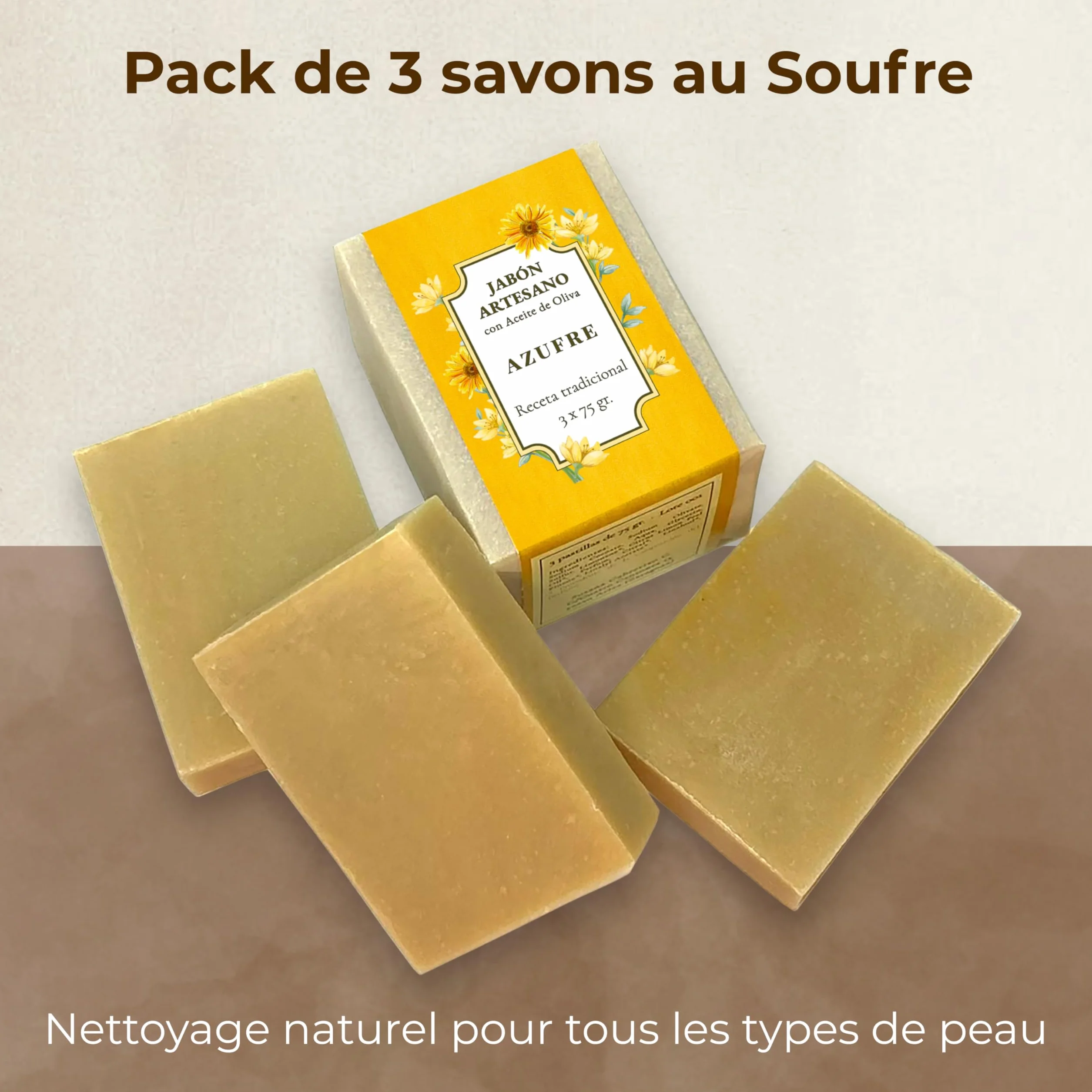 Savon au Soufre Anti Acné Visage 3 x 75g – Nettoyant Peau Grasse et Mixte