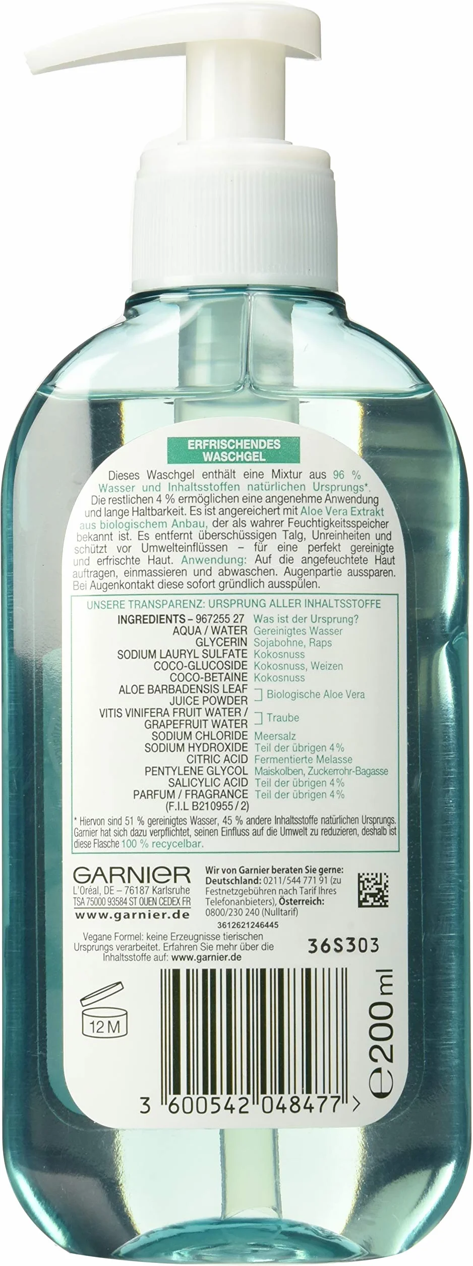 Garnier SkinActive Gel nettoyant à l'extrait d'aloe vera 200 ml