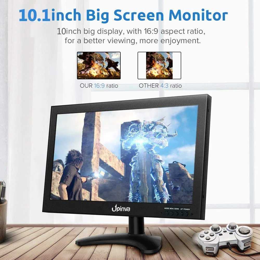 Moniteur CCTV pour petits moniteurs HDMI de 10,1 pouces avec couvercle en métal avec port USB AV VGA BNC de surveillance sûr pour les bureaux à domicile Écran HD 1280 x 800 avec haut-parleur