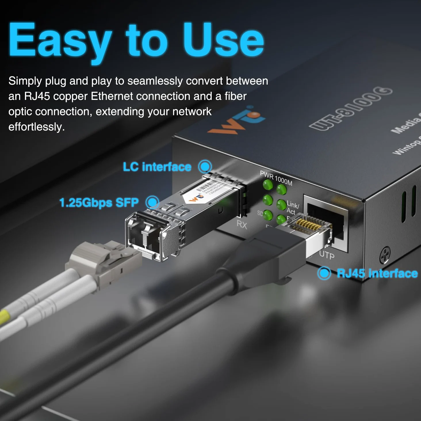Lot de 2 convertisseurs de médias Ethernet en fibre avec 2 émetteurs-récepteurs optiques SFP 1,25 Gbit/s, convertisseur de média Gigabit SFP vers RJ45 avec émetteur-récepteur Gigabit fibre 1000Base-SX