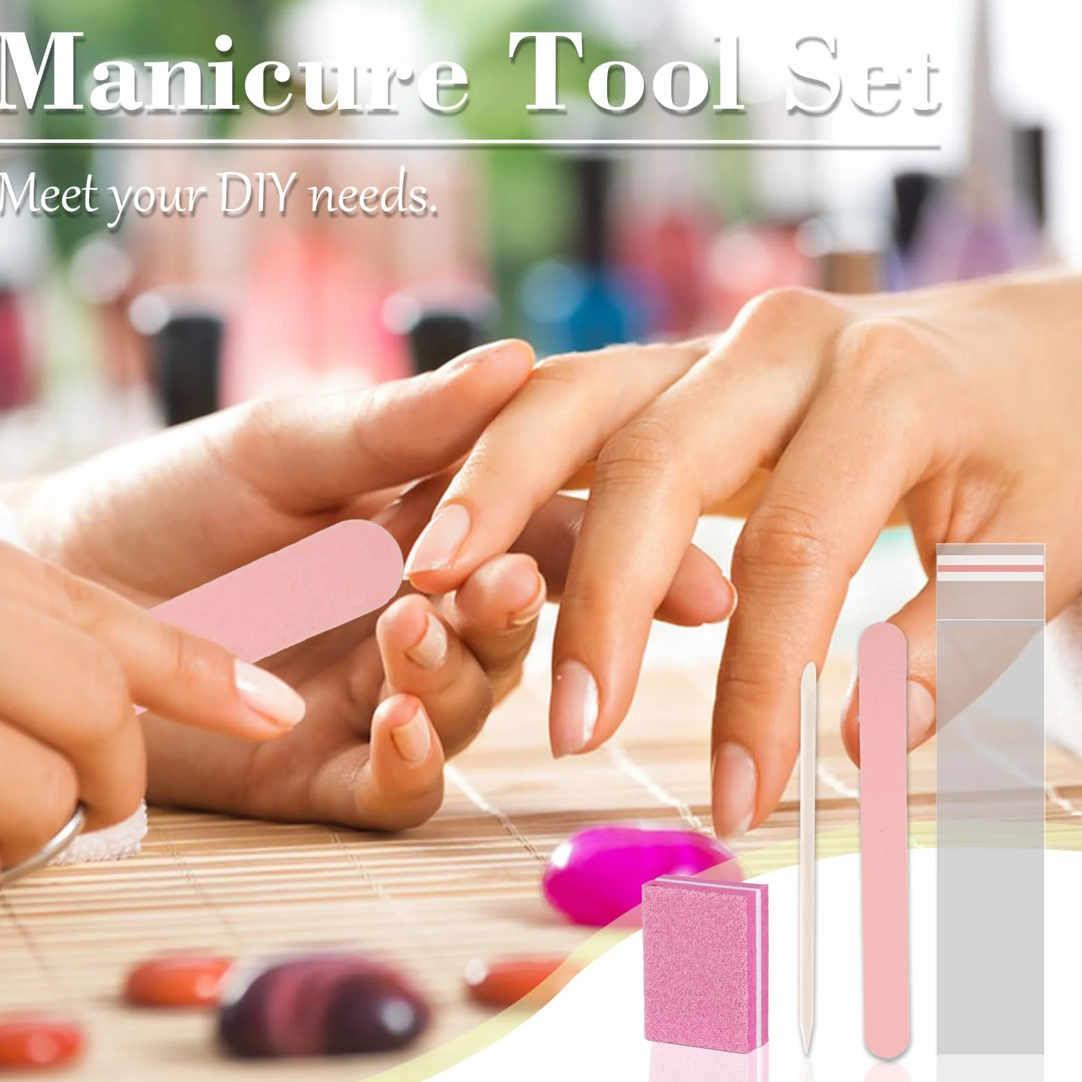 Kit de Manucure Jetable 50 pièces - Limes à Ongles, Polissoirs, Bâtonnets en Bois - Salon & Maison