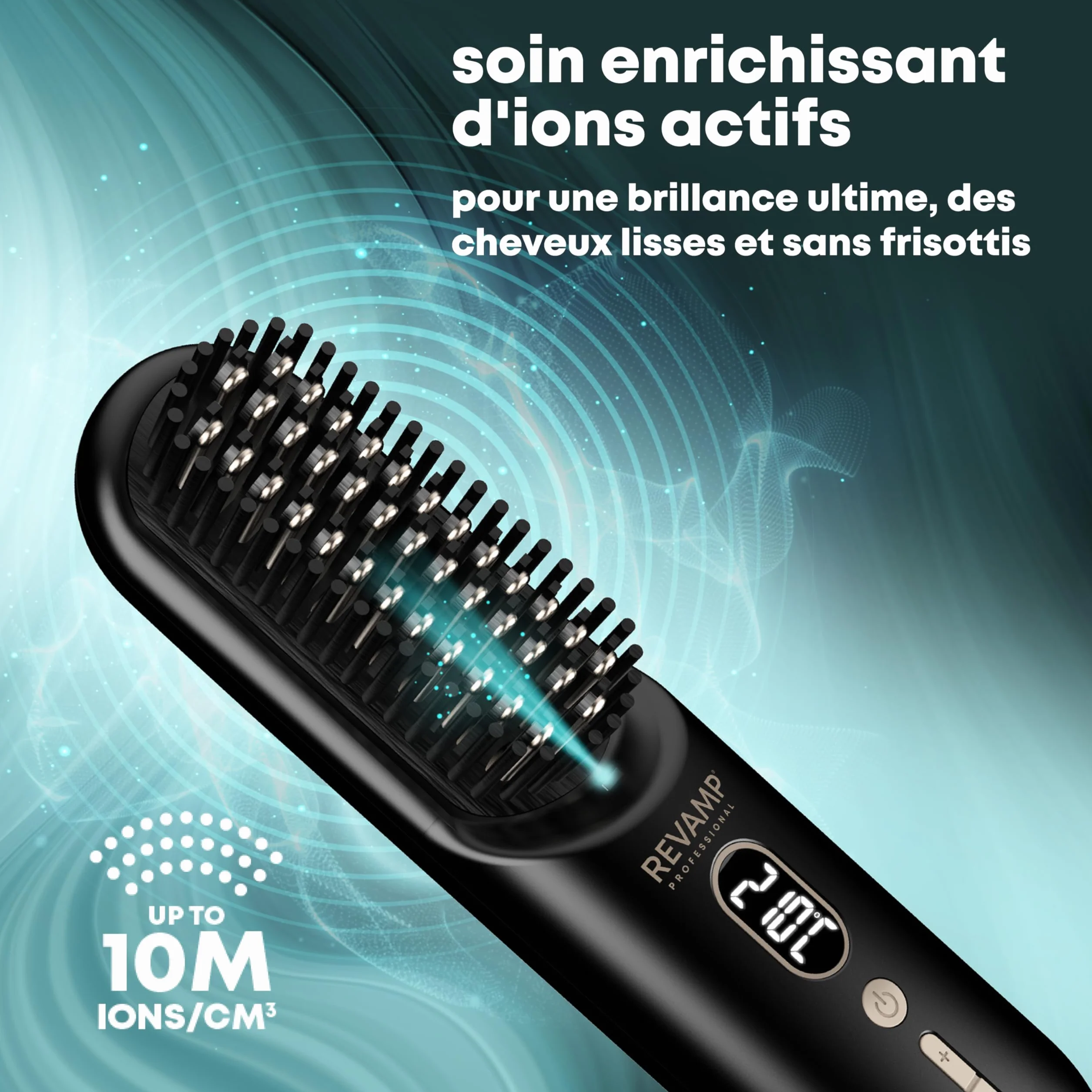 REVAMP Straight & Go Brosse Lissante Sans Fil – Mini Lisseur Ionique avec Dents en Céramique, Recharge USB-C, 60 min d'Autonomie