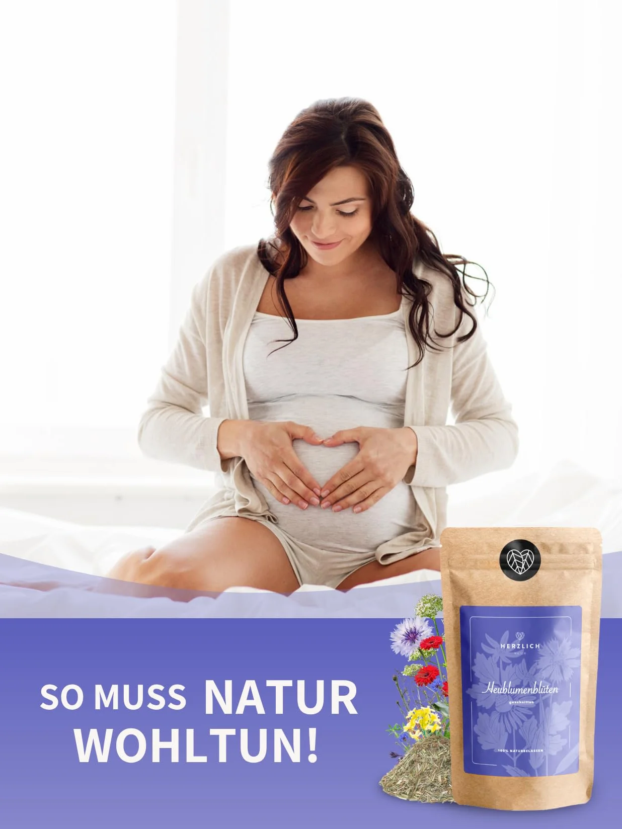 Fleurs de foin pour bain de grossesse, thé de bain, enveloppement et serviettes - préparation naissance, nature chaude (250)