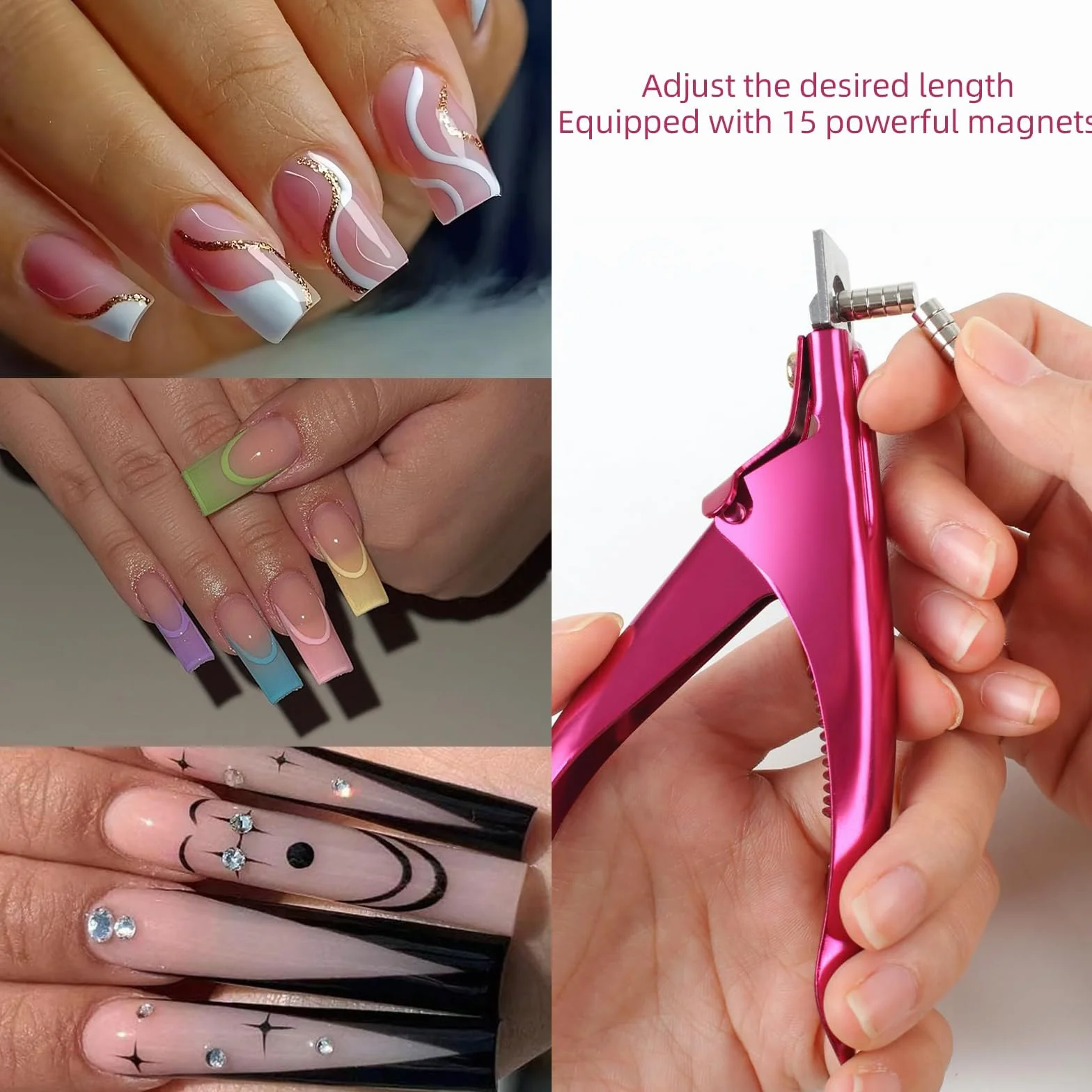 Coupe-ongles en acier inoxydable et acrylique avec aimants, lot de 2, professionnel de haute précision pour nail art