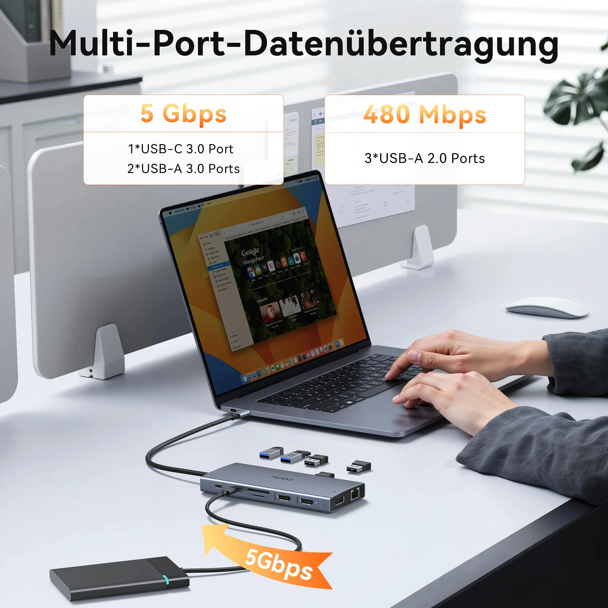 Station d'accueil pour ordinateur portable 2 moniteurs, station d'accueil 15 en 1 triple écran, adaptateur USB C Hub avec deux HDMI, 8K DisplayPort, Ethernet, PD, 5USB, USB C, SD TF, audio et bouton