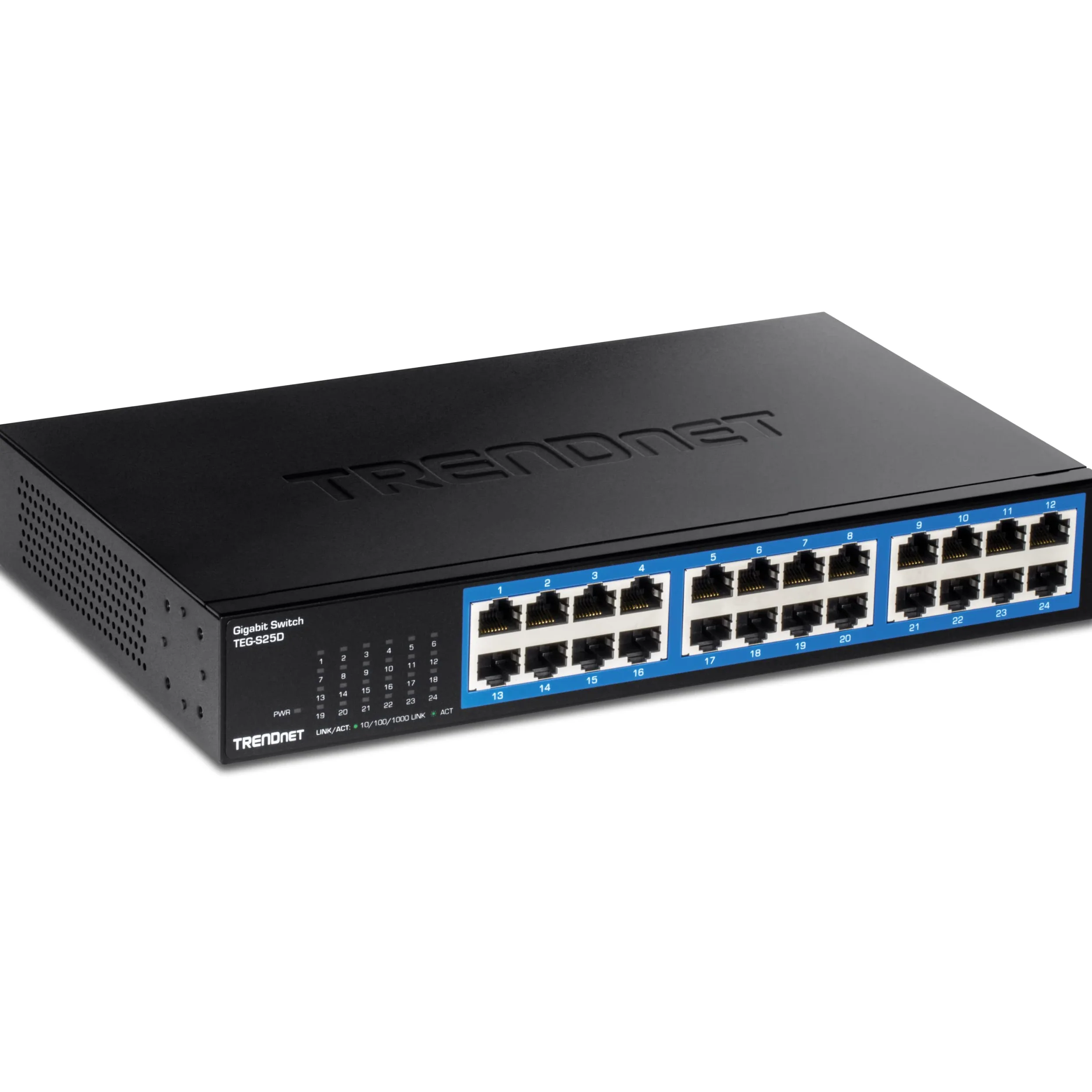 TRENDnet, TEG-S25D, Commutateur de Bureau Gigabit 24 Ports, 24 Ports Gigabit RJ-45, capacité de Commutation 48 Gbit/s, Conception sans Ventilateur, boîtier métallique, Alimentation Interne, Noir