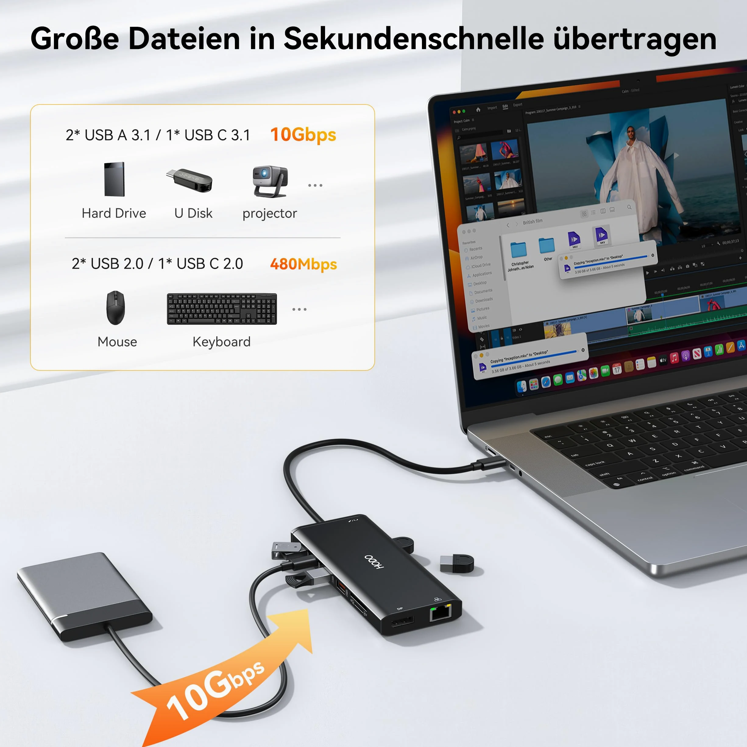 Station d'accueil pour ordinateur portable 2 moniteurs, station d'accueil 14 en 1 triple écran | Adaptateur hub USB C avec deux HDMI, DisplayPort, Ethernet, PD, 10 Gbps USB C/A, fente pour carte SD TF, audio