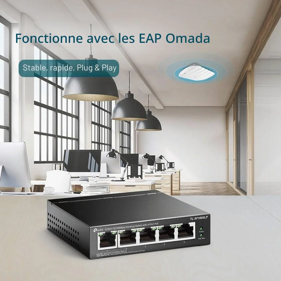 TP-Link Switch PoE 5 Ports RJ45, 4 Ports PoE+, TL-SF1005LP