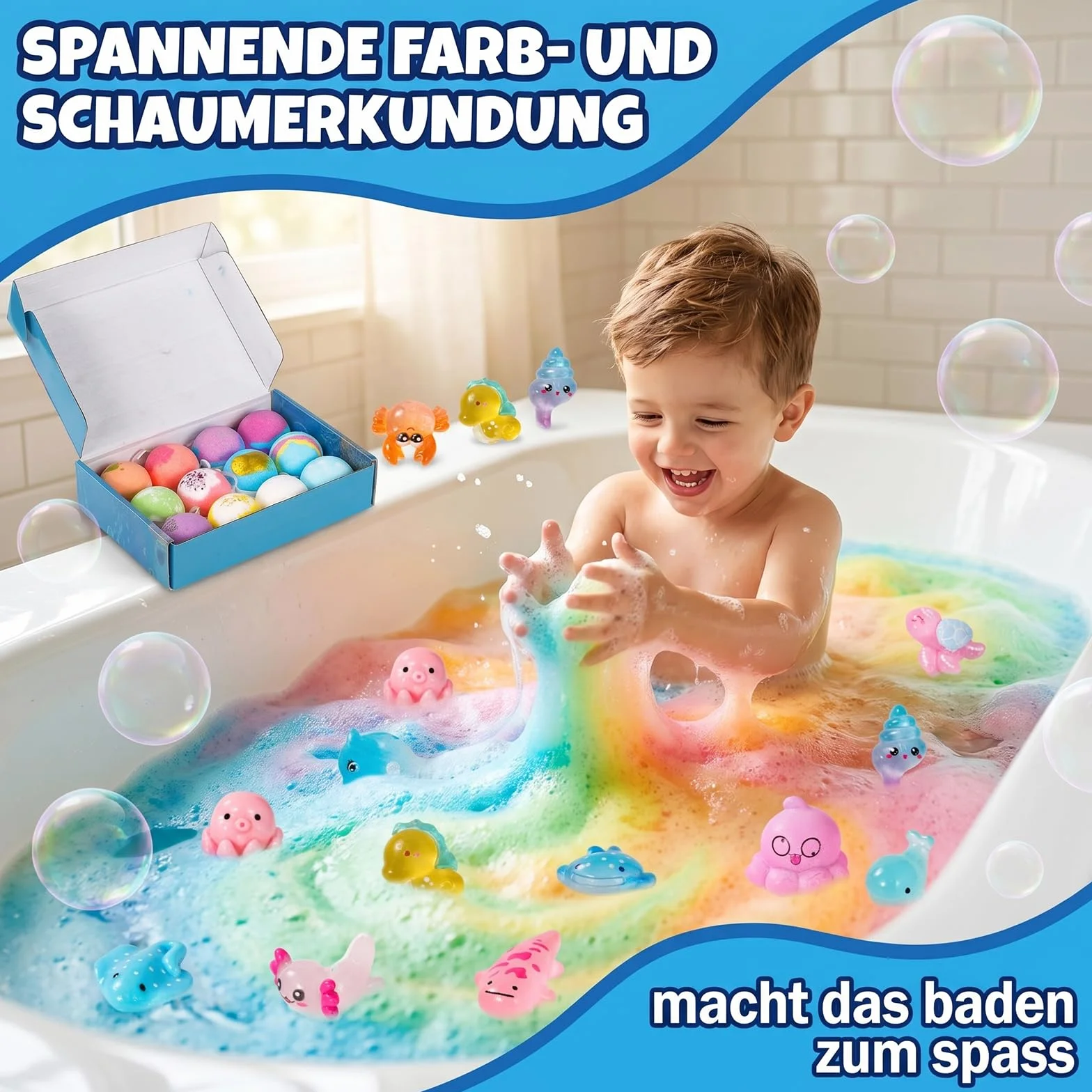 Coffret de Bombes de Bain pour Enfants, 12 PCS Boules de Bain Naturelles avec Jouet Surprise, Cadeau pour Anniversaire Noël